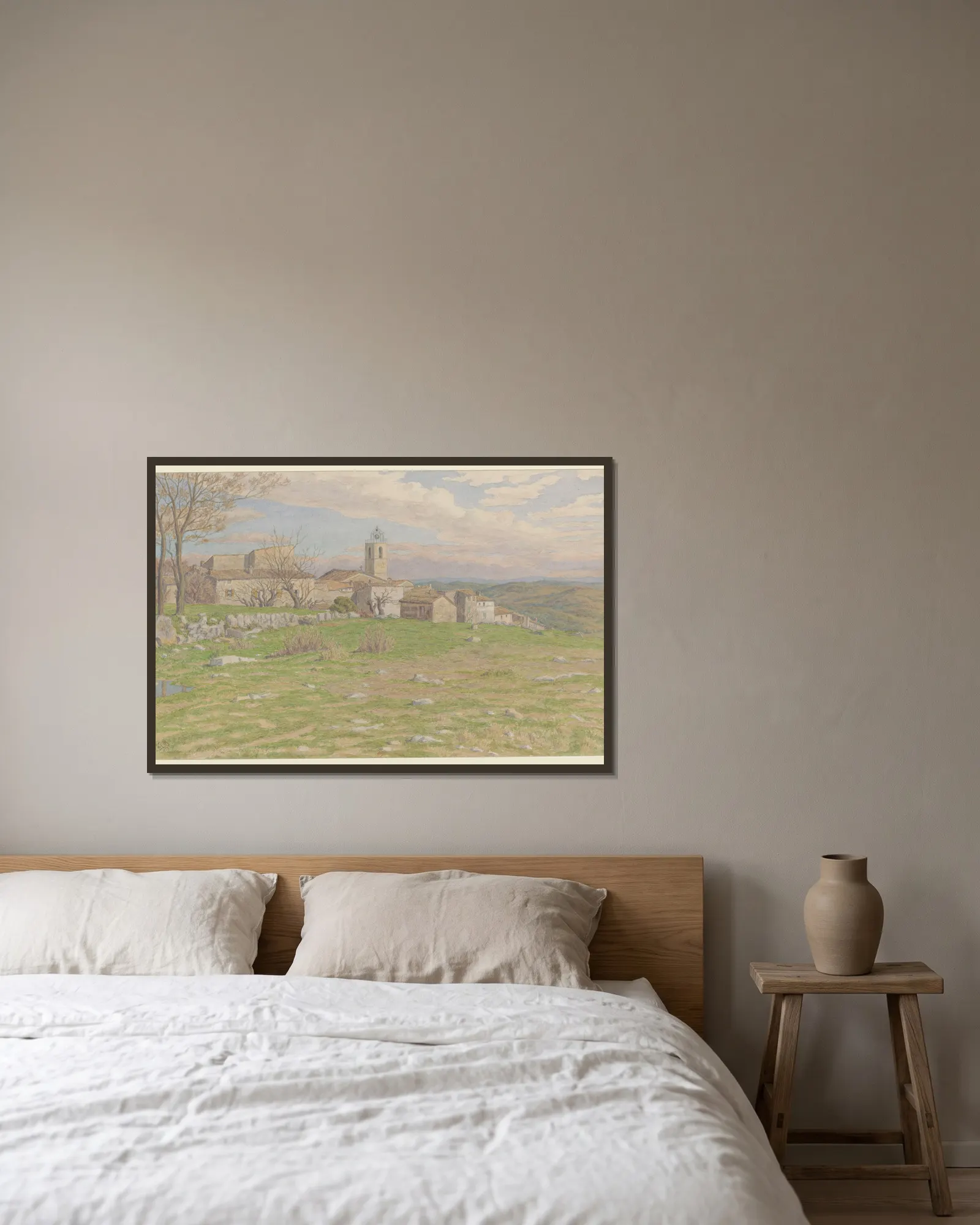 Châteauneuf-de-Grasse av Henri Rivière inramad på en vägg
