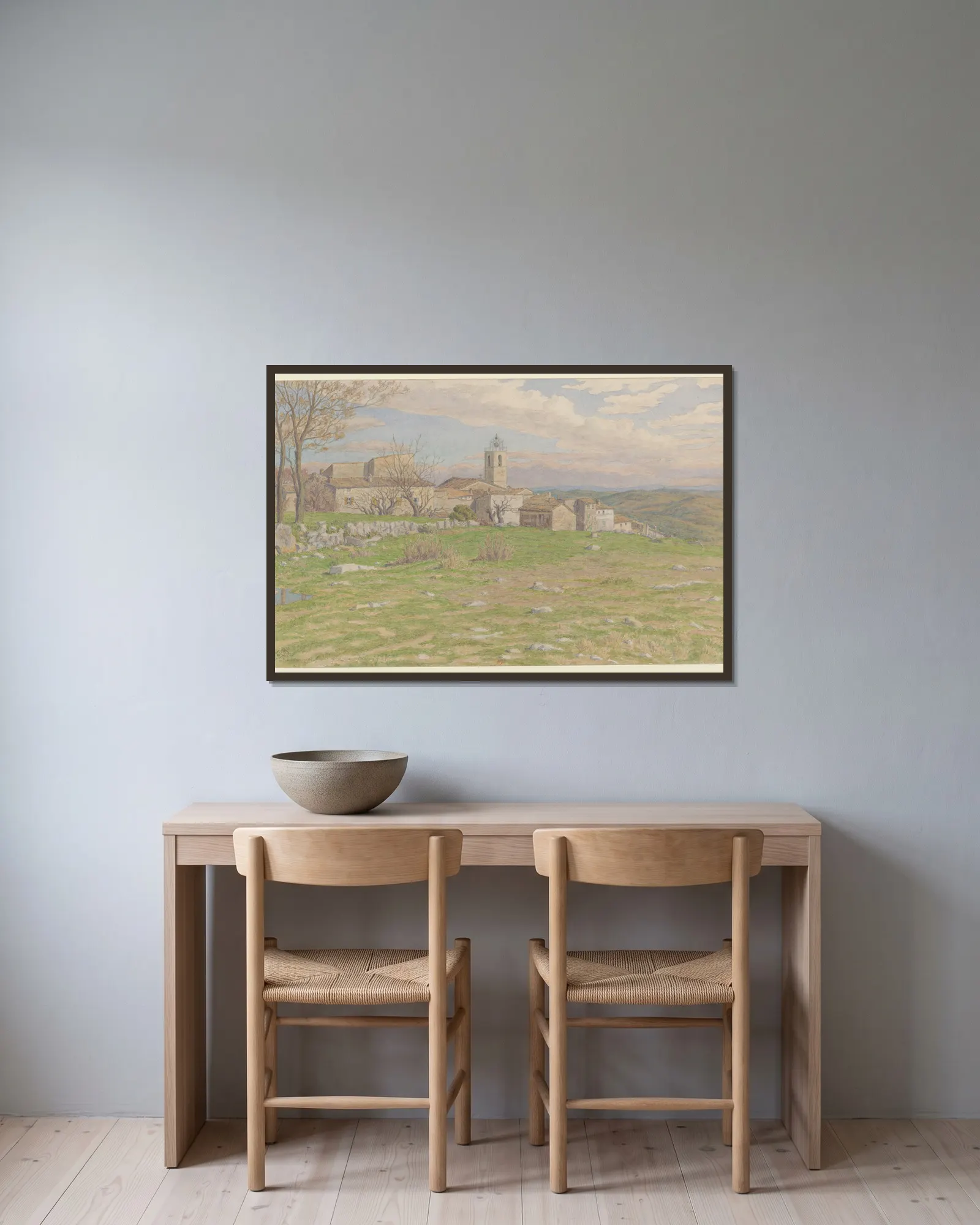 Châteauneuf-de-Grasse av Henri Rivière inramad på en vägg