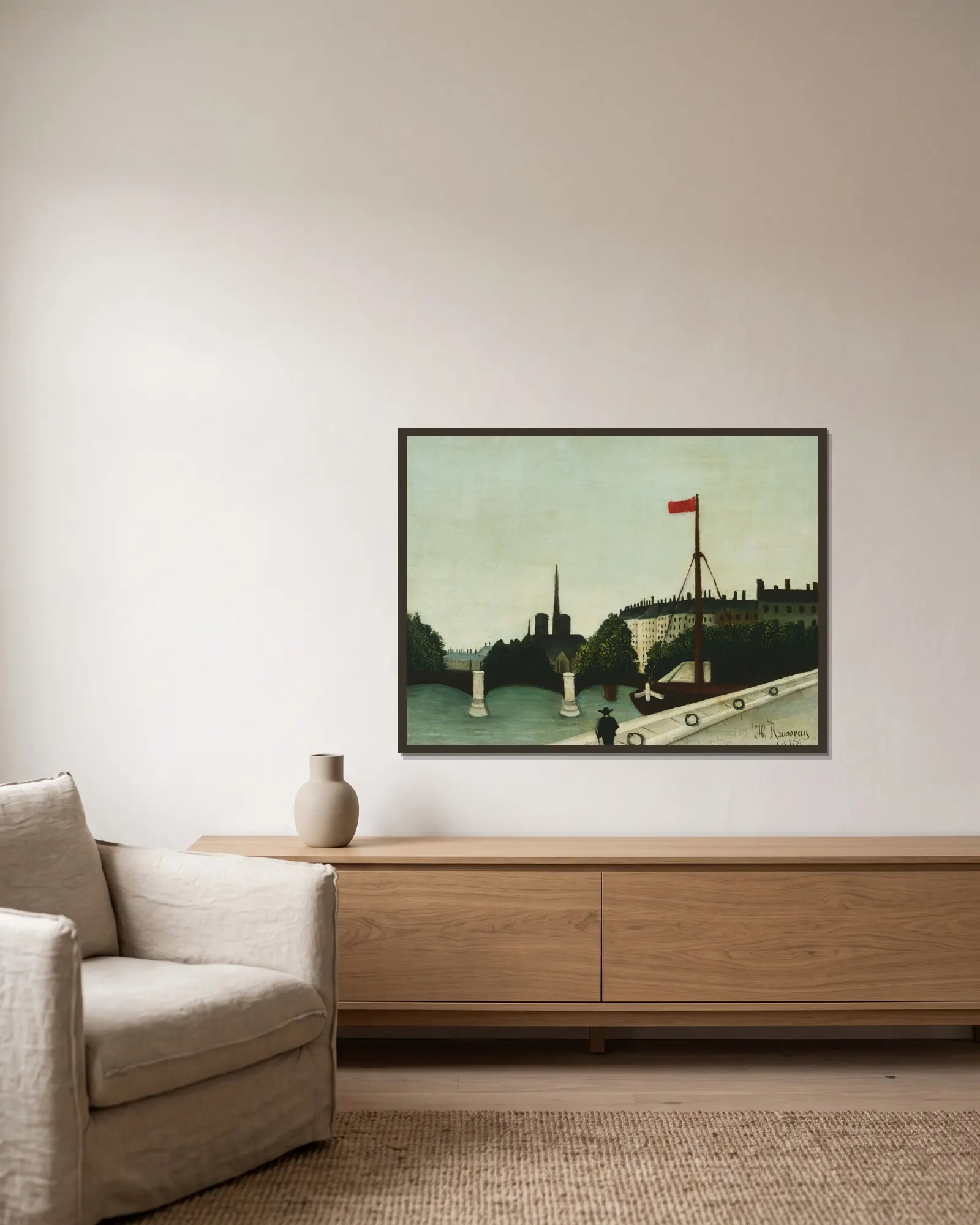 Notre Dame av Henri Rousseau inramad på en vägg