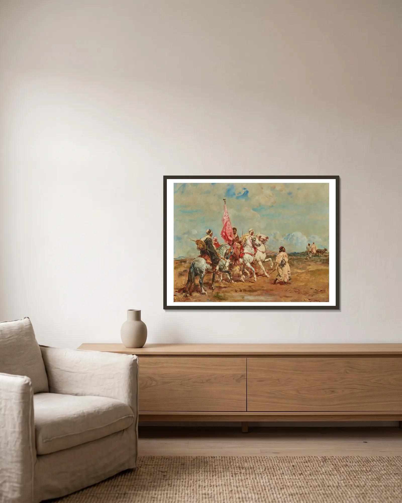Preparing for the Charge av Henri Rousseau inramad på en vägg
