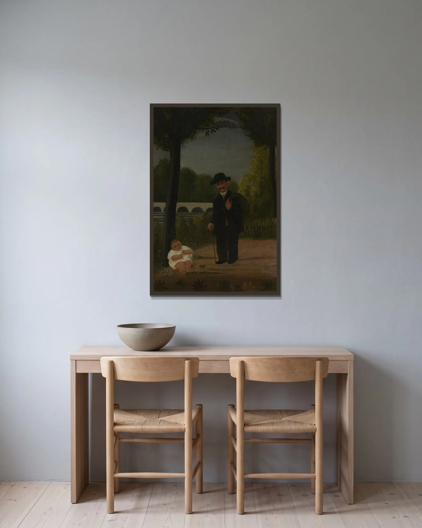 Stroller and Child av Henri Rousseau inramad på en vägg