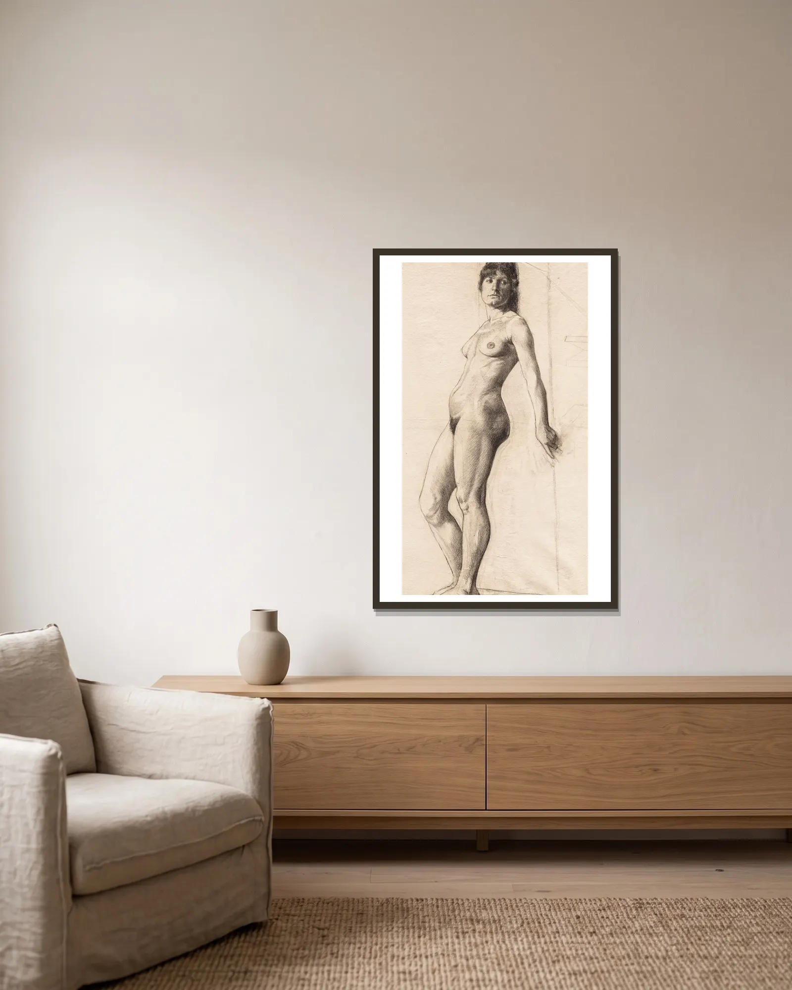 Standing Nude Model av Otto Henry Bacher inramad på en vägg