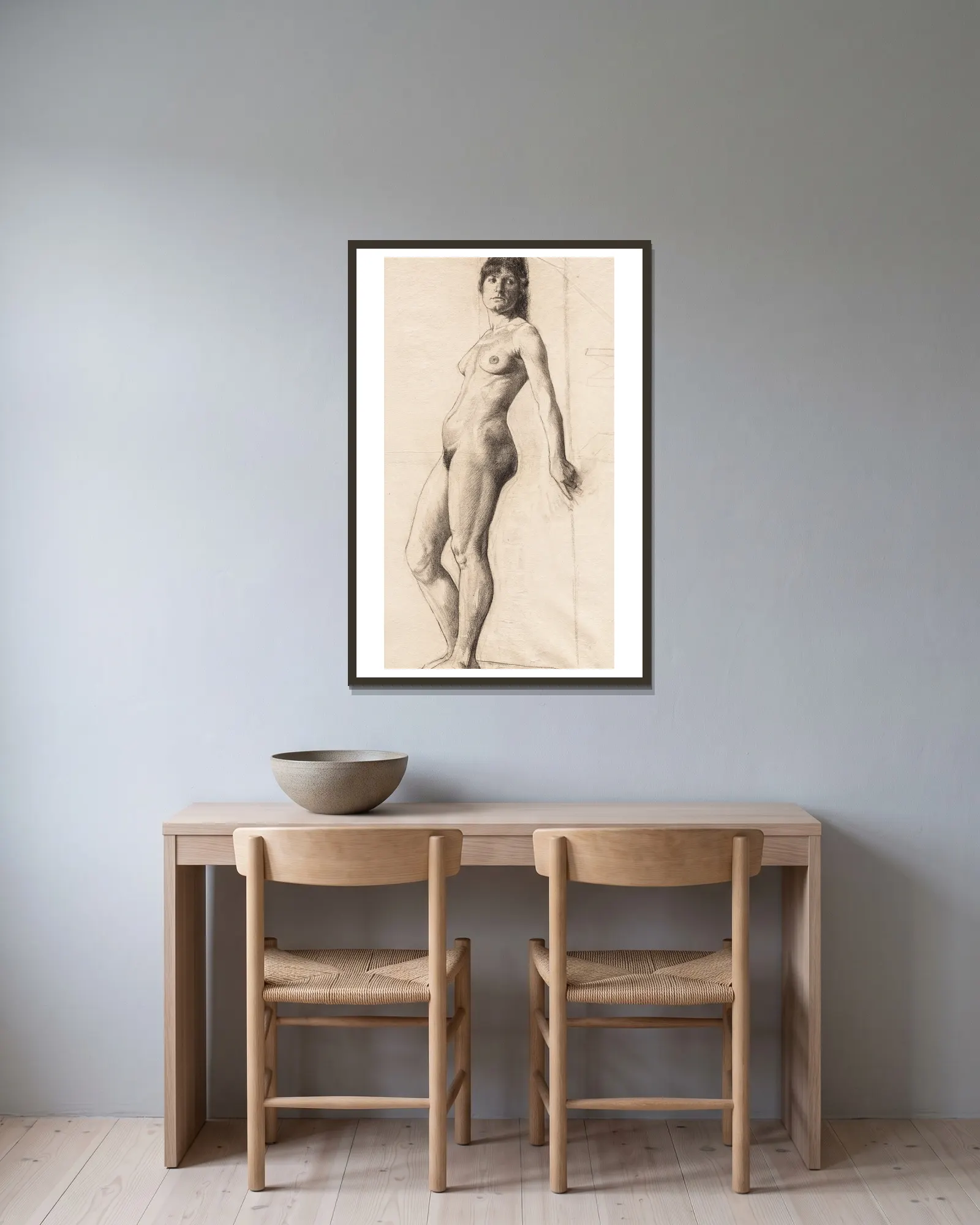 Standing Nude Model av Otto Henry Bacher inramad på en vägg