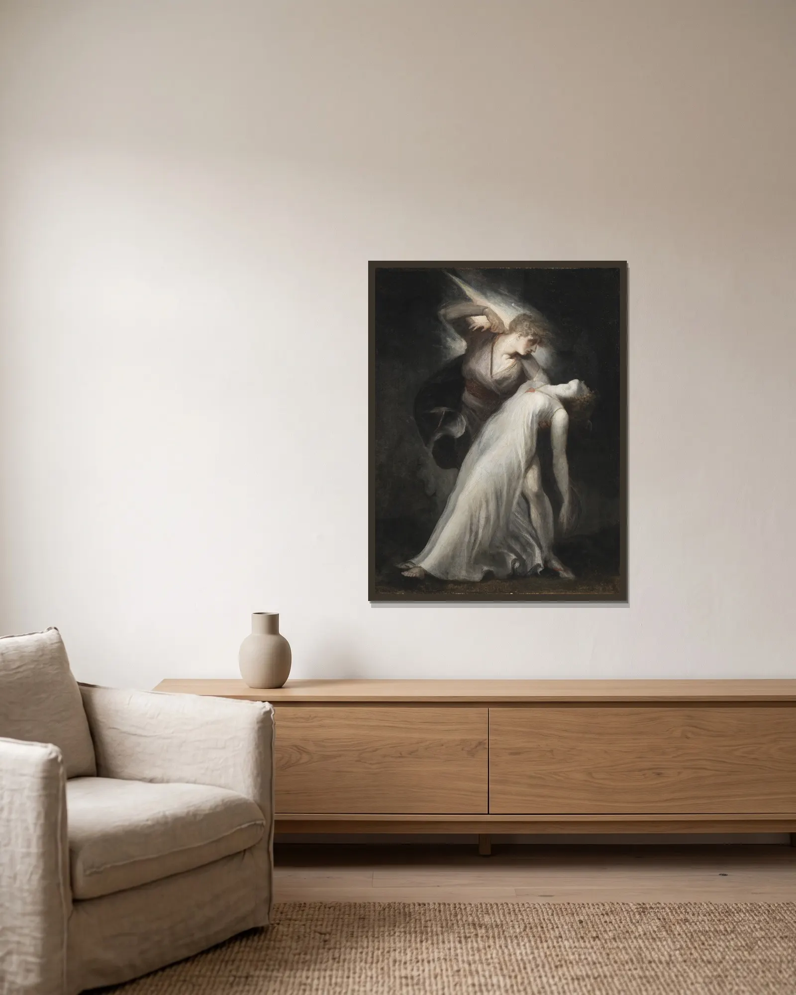 Celadon und Amelia av Henry Fuseli inramad på en vägg