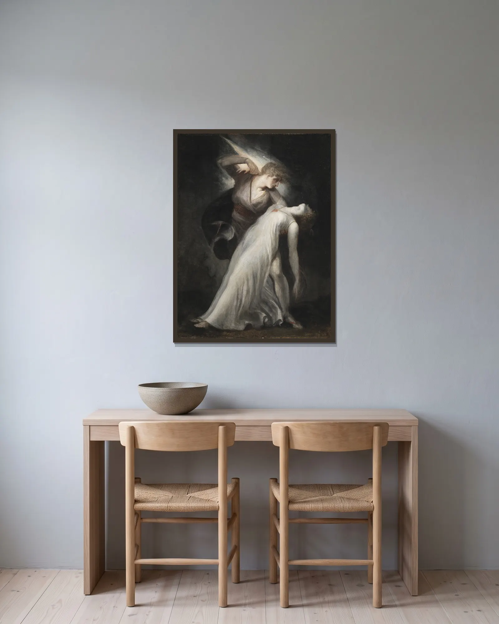 Celadon und Amelia av Henry Fuseli inramad på en vägg