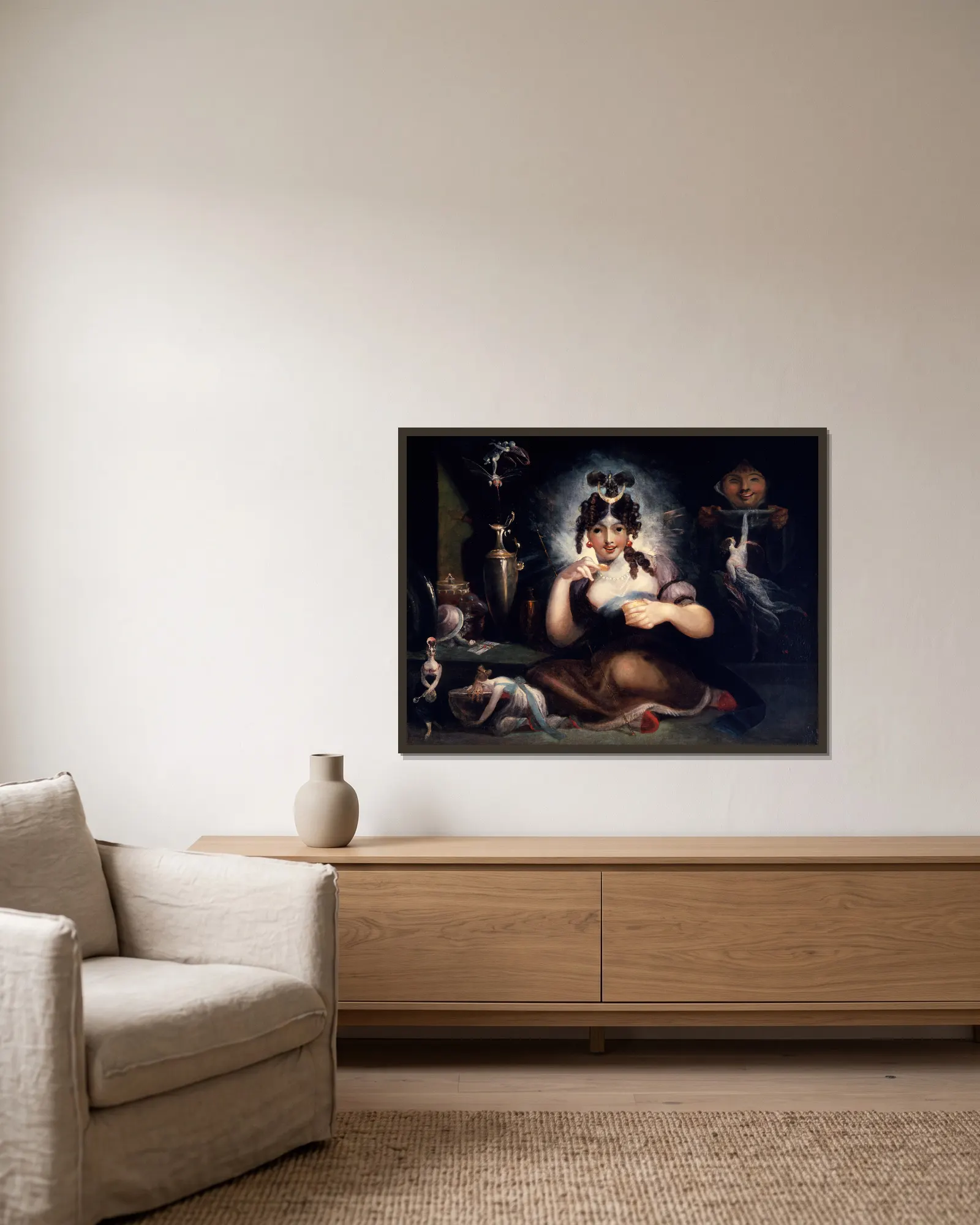 Faery Mab av Henry Fuseli inramad på en vägg