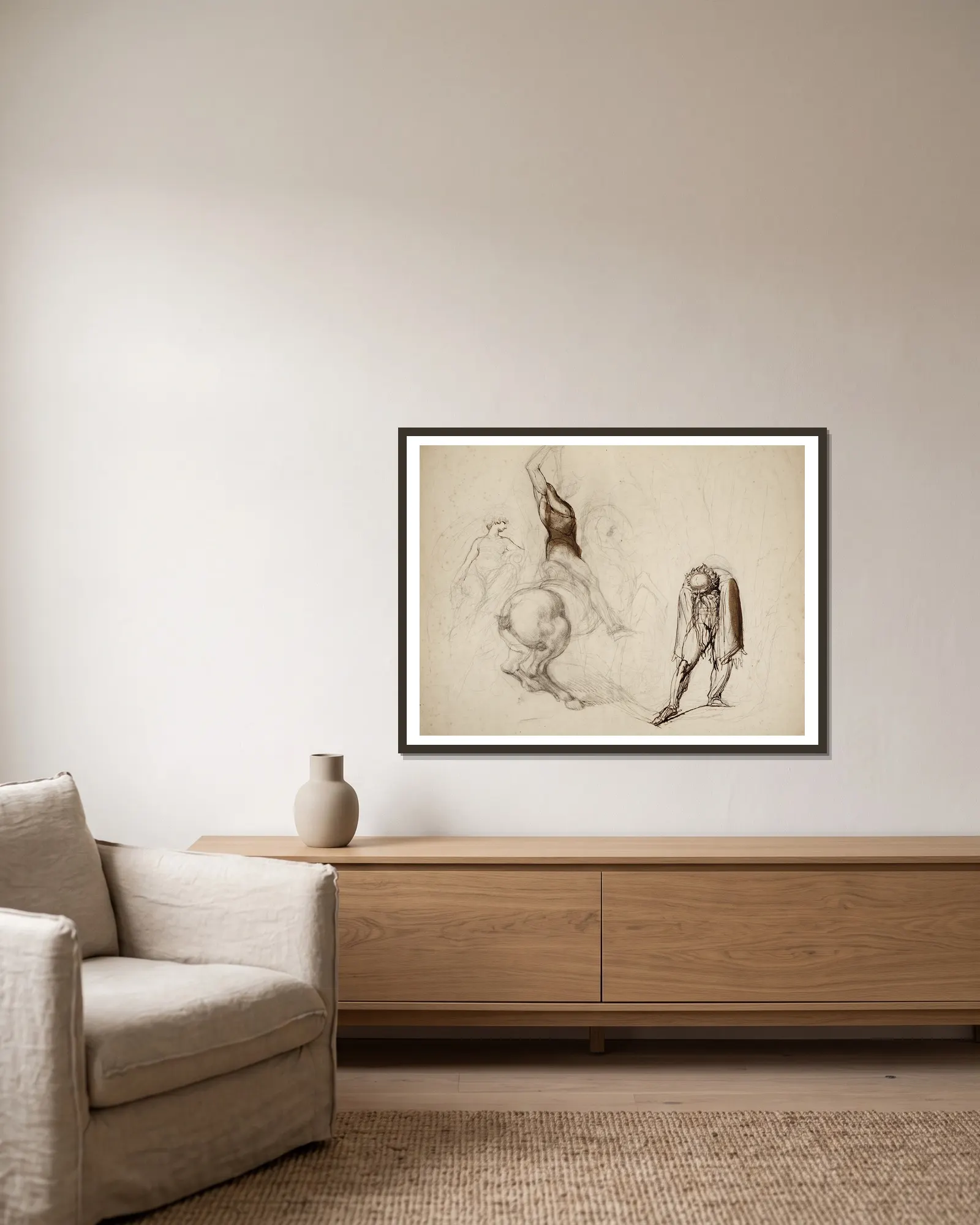 Figure studies av Henry Fuseli inramad på en vägg