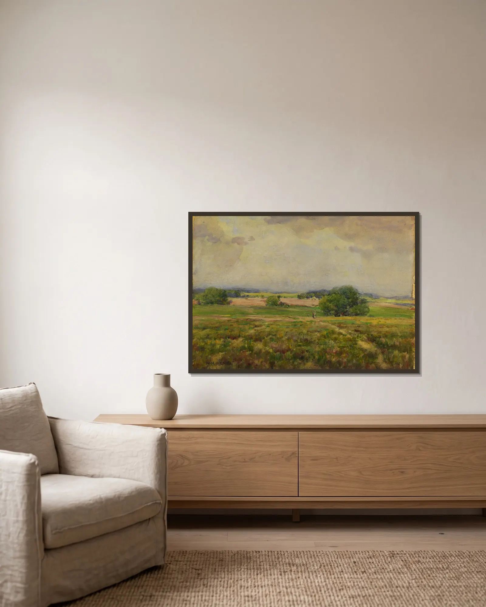 Over The Maryland Fields av William Henry Holmes inramad på en vägg