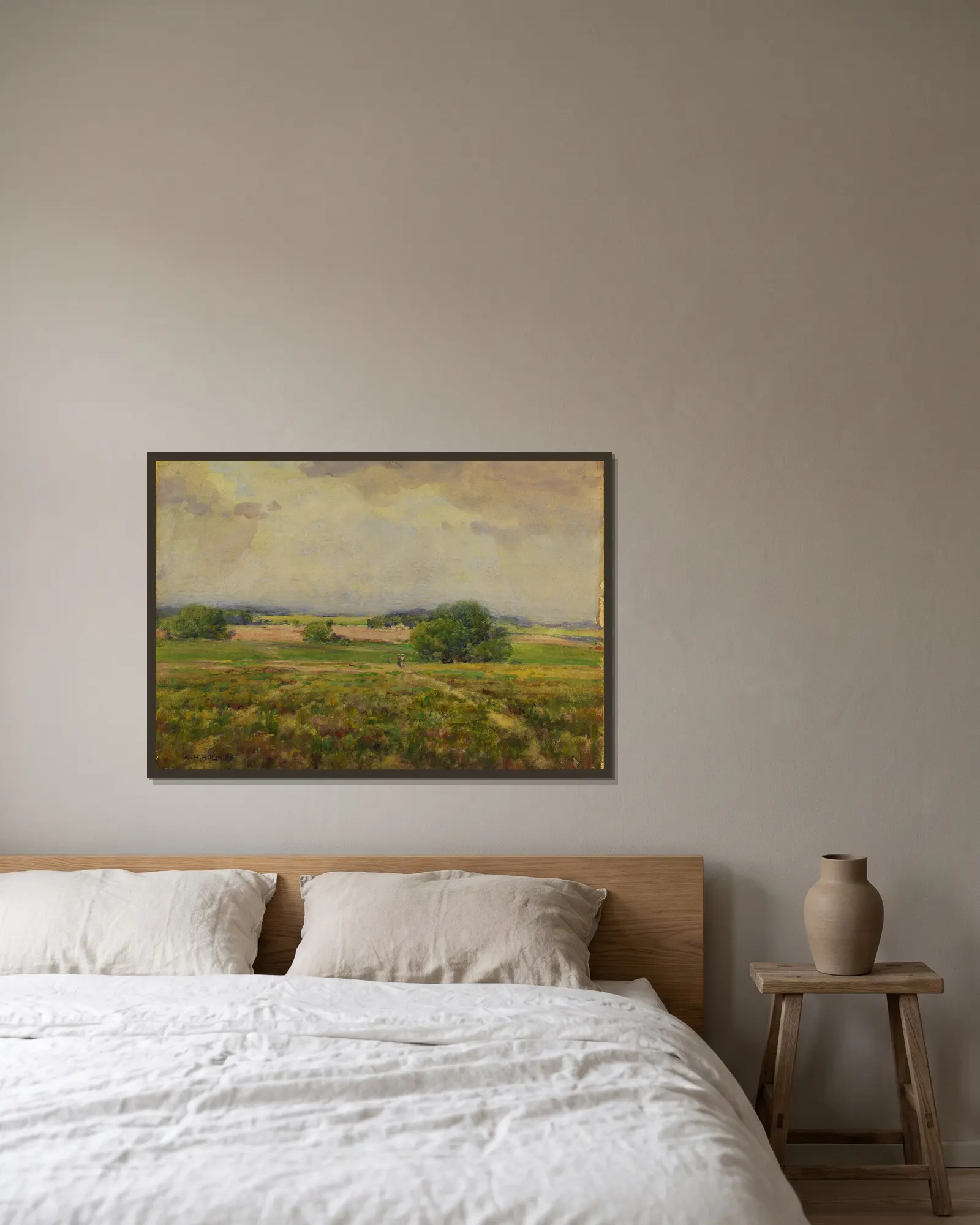 Over The Maryland Fields av William Henry Holmes inramad på en vägg