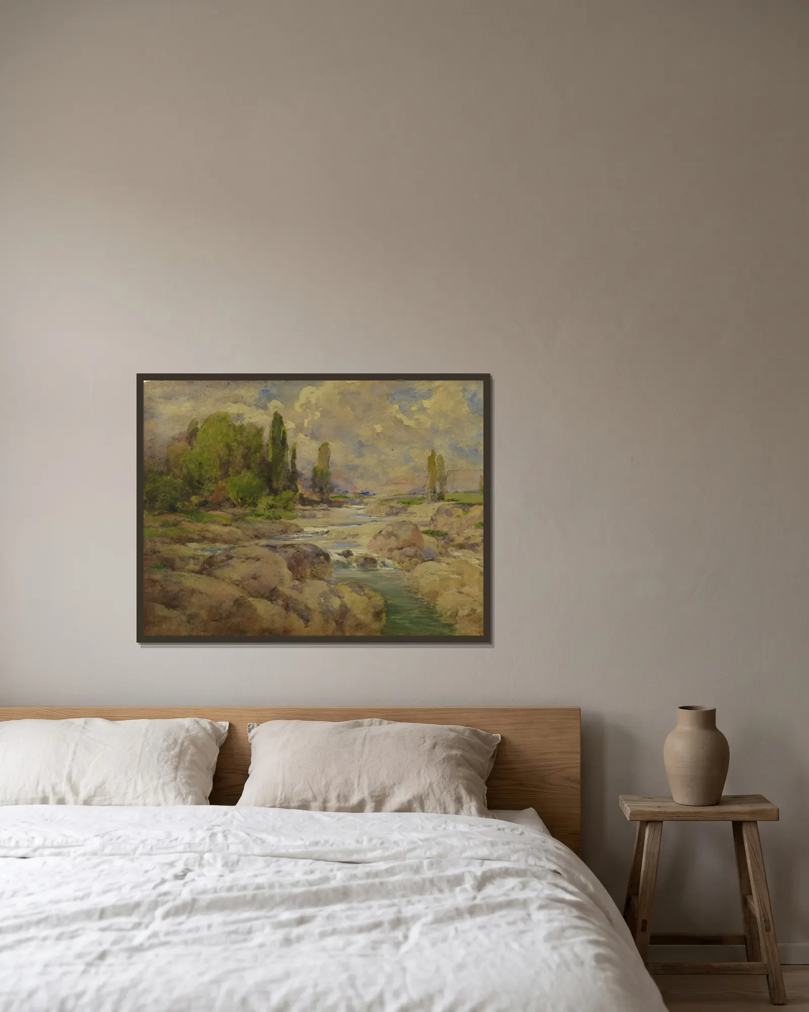 The Normal Rock Creek av William Henry Holmes inramad på en vägg