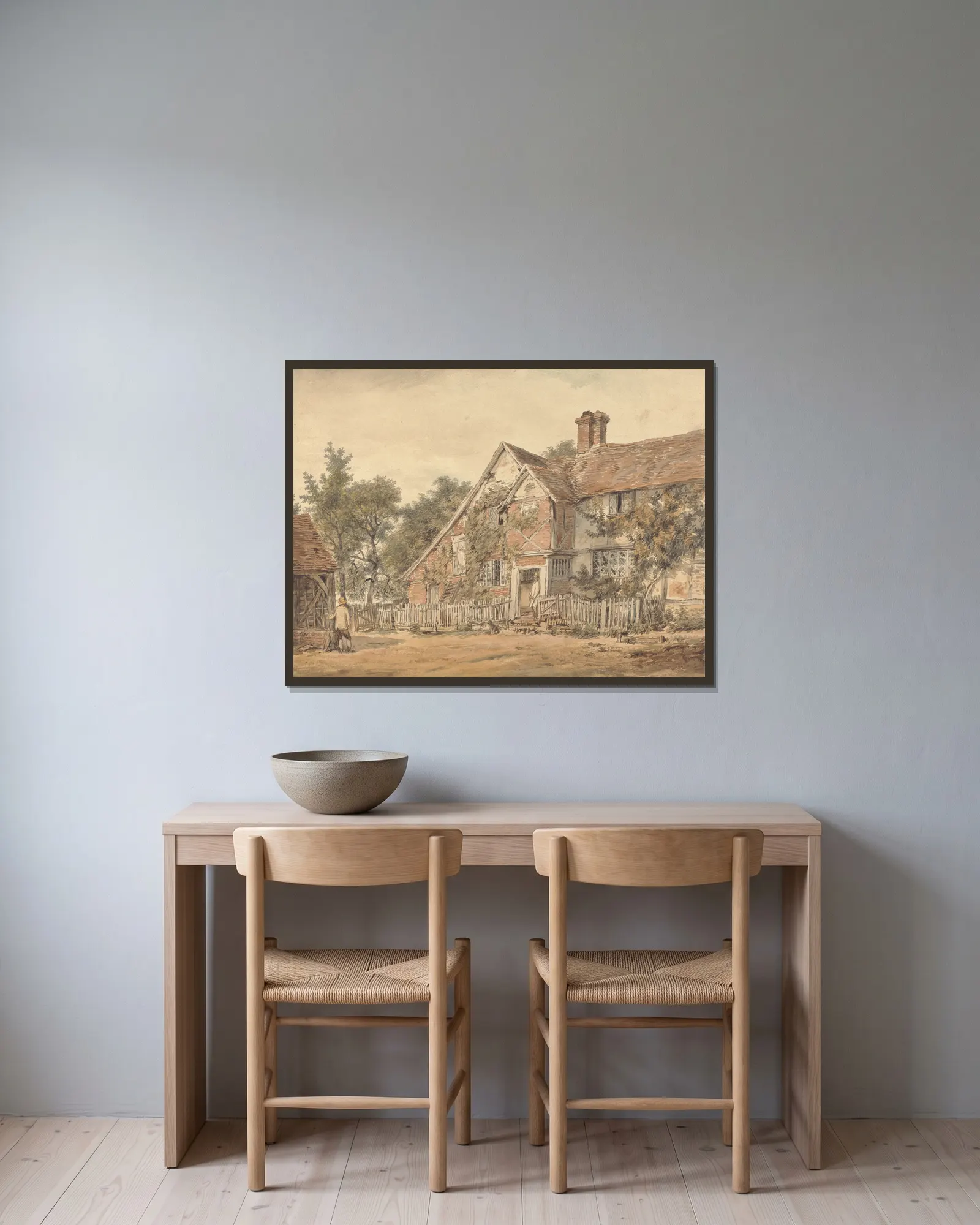 A Farmhouse av William Henry Hunt inramad på en vägg