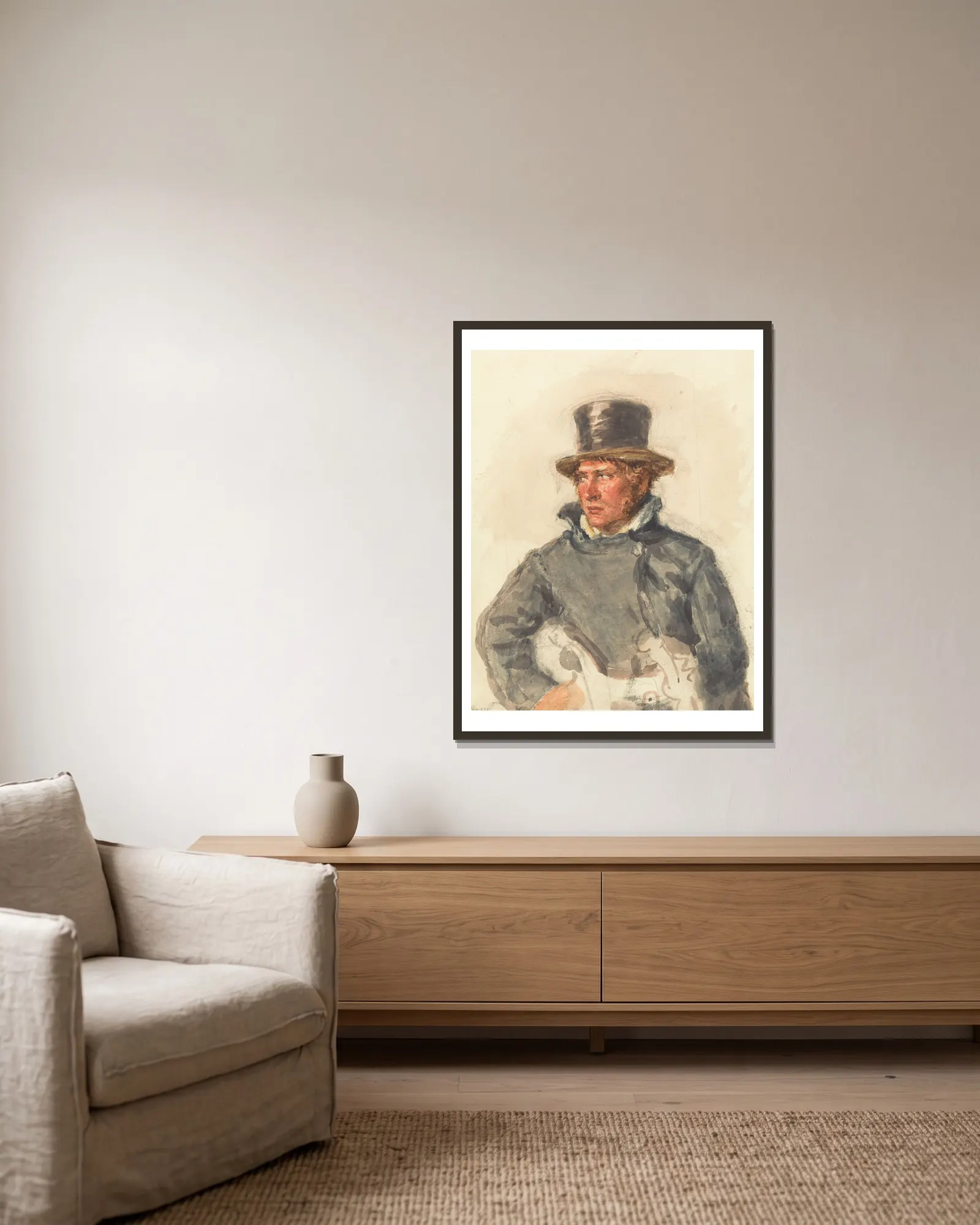 A Postillion av William Henry Hunt inramad på en vägg
