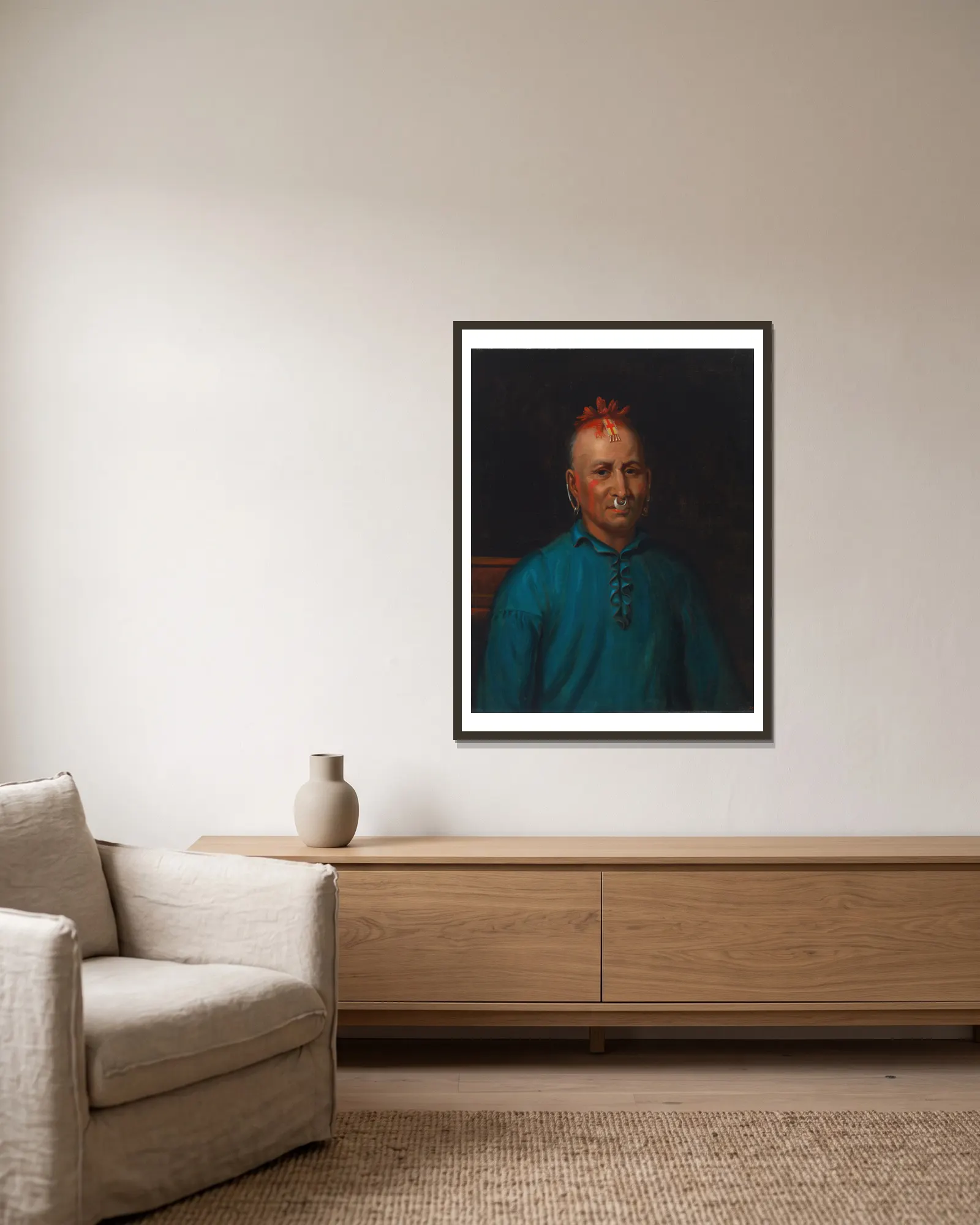 Kish-Kallo-Wa (Family Algonquian-Tribe Shawnee) av Henry Inman inramad på en vägg