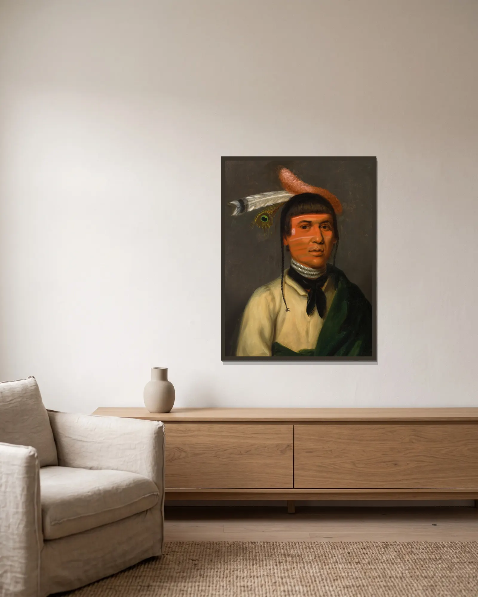 No-Tin (Wind), a Chippewa Chief av Henry Inman inramad på en vägg
