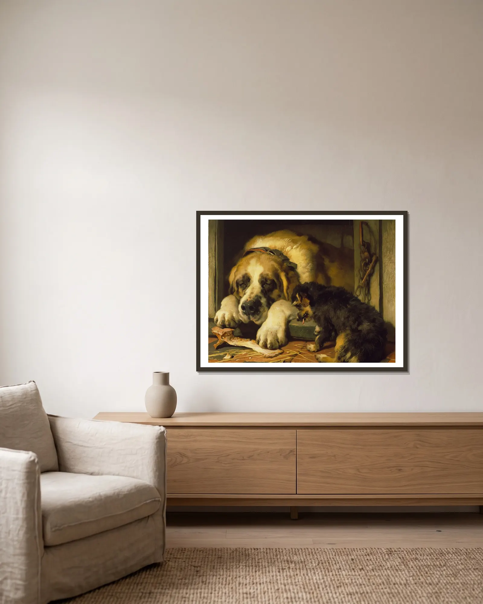 Doubtful Crumbs av Sir Edwin Henry Landseer inramad på en vägg