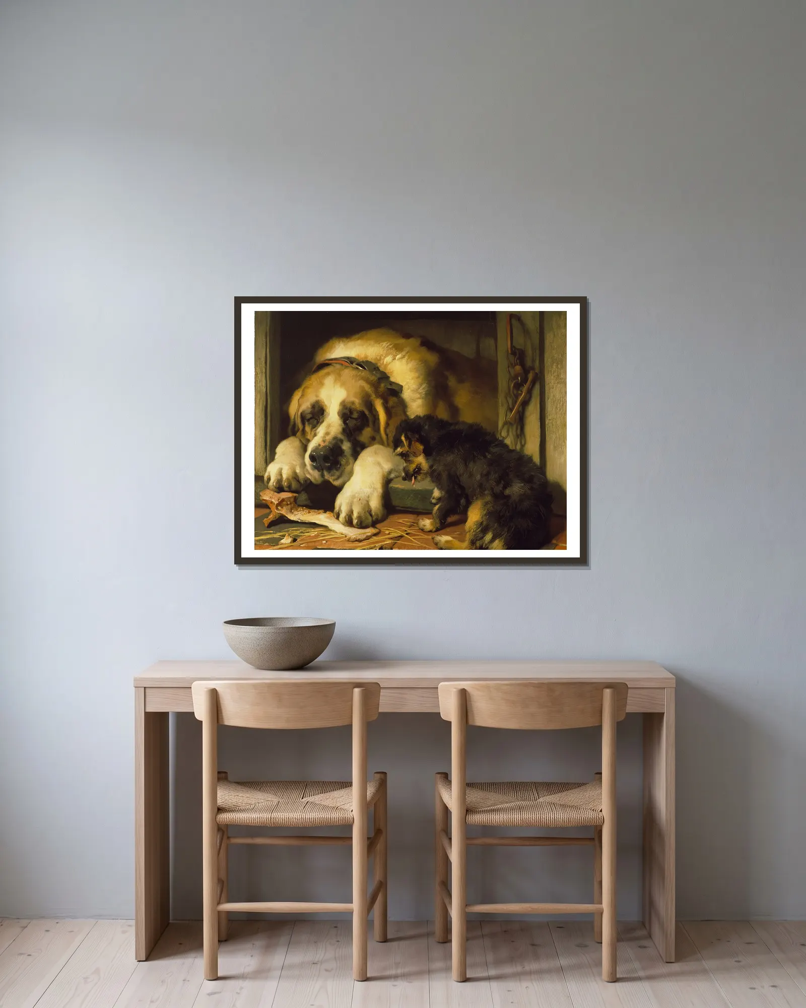 Doubtful Crumbs av Sir Edwin Henry Landseer inramad på en vägg