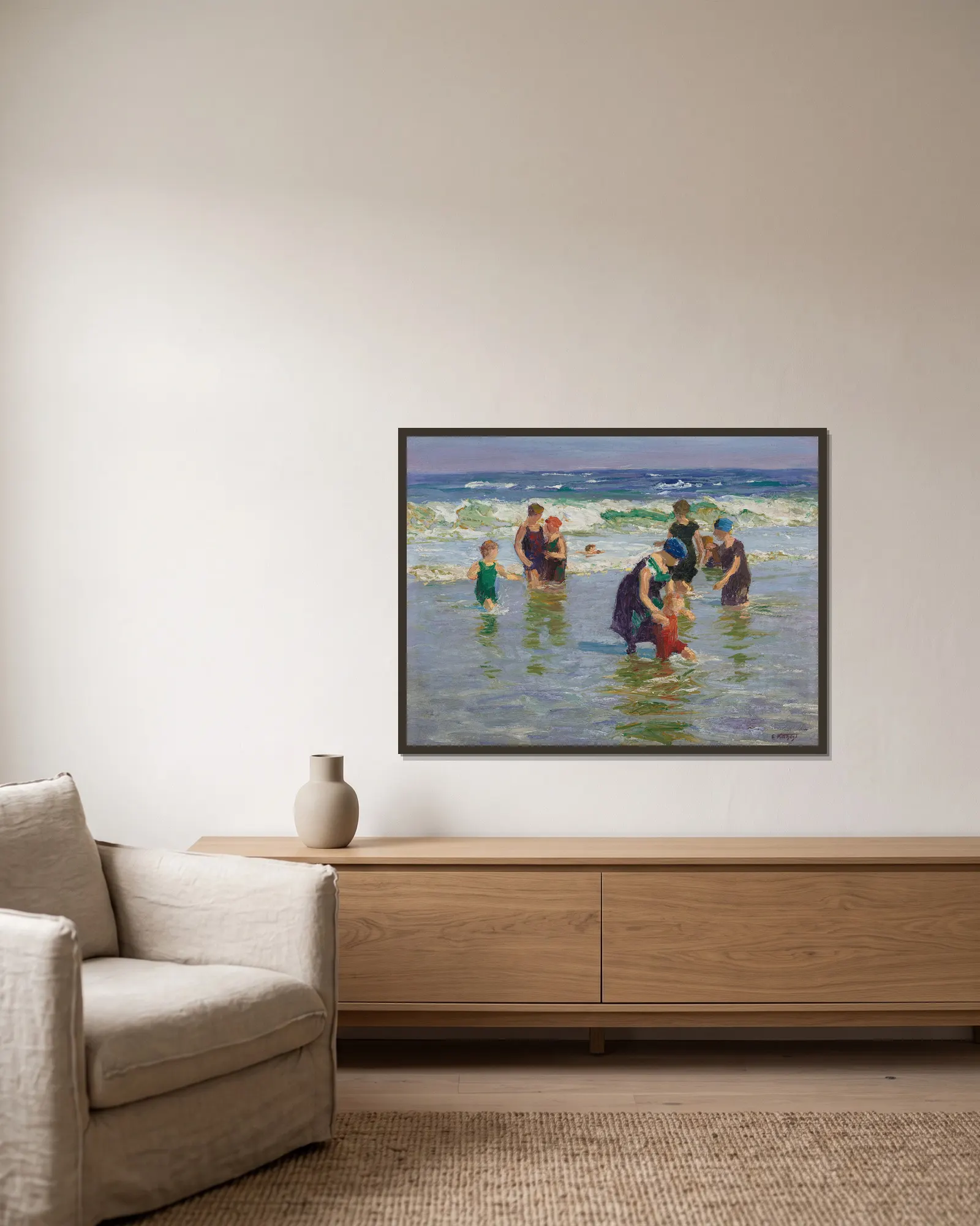 Bathers av Edward Henry Potthast inramad på en vägg