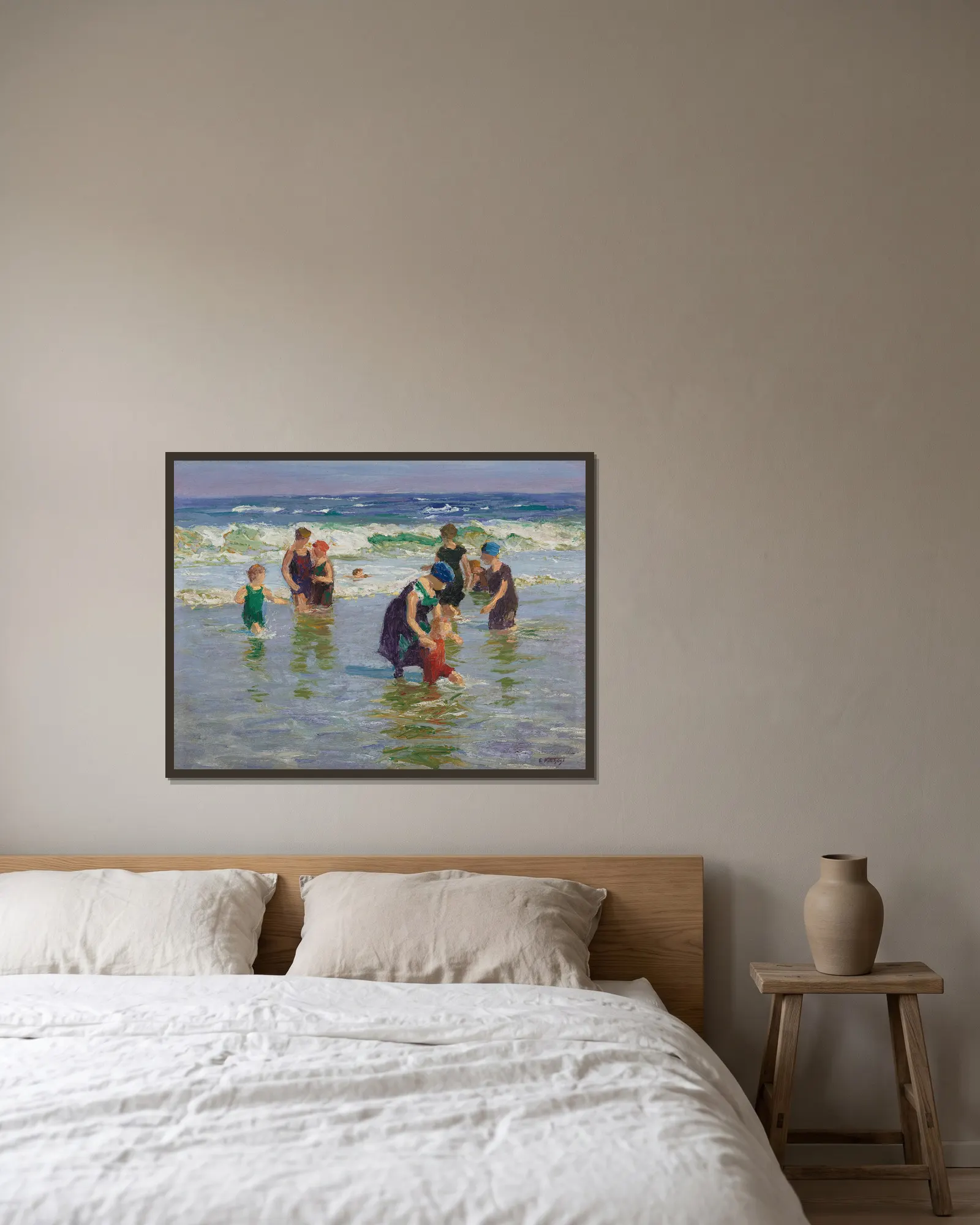 Bathers av Edward Henry Potthast inramad på en vägg