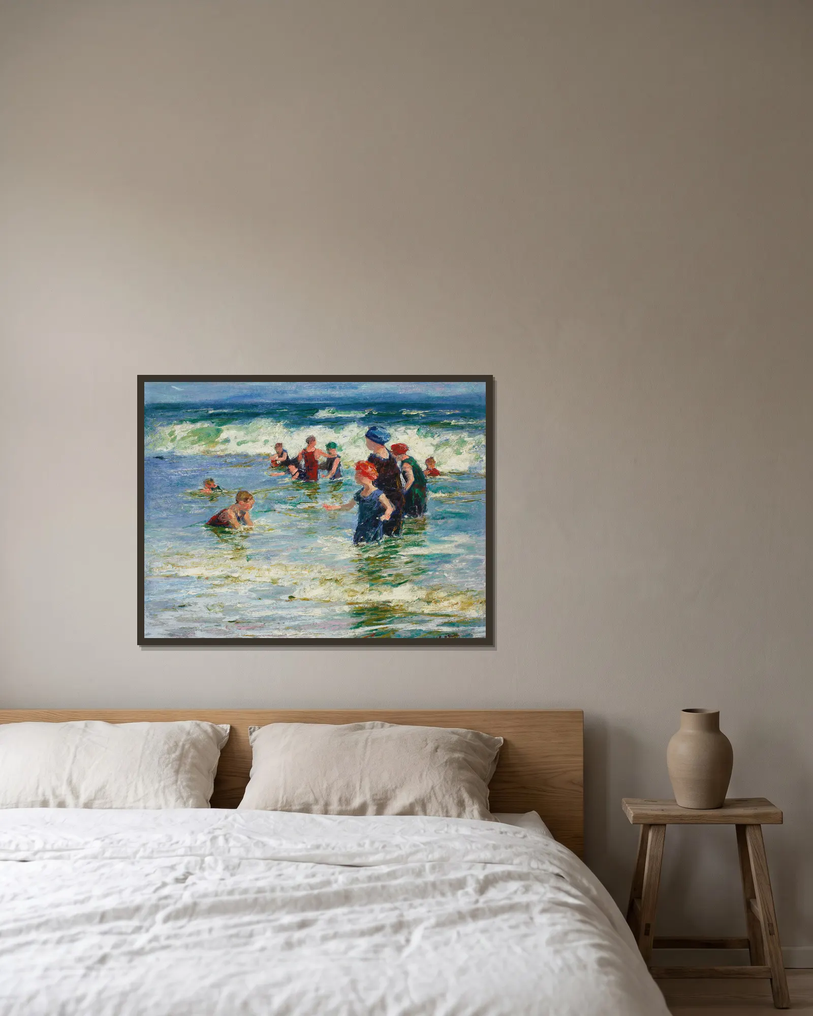 Beach Scene av Edward Henry Potthast inramad på en vägg