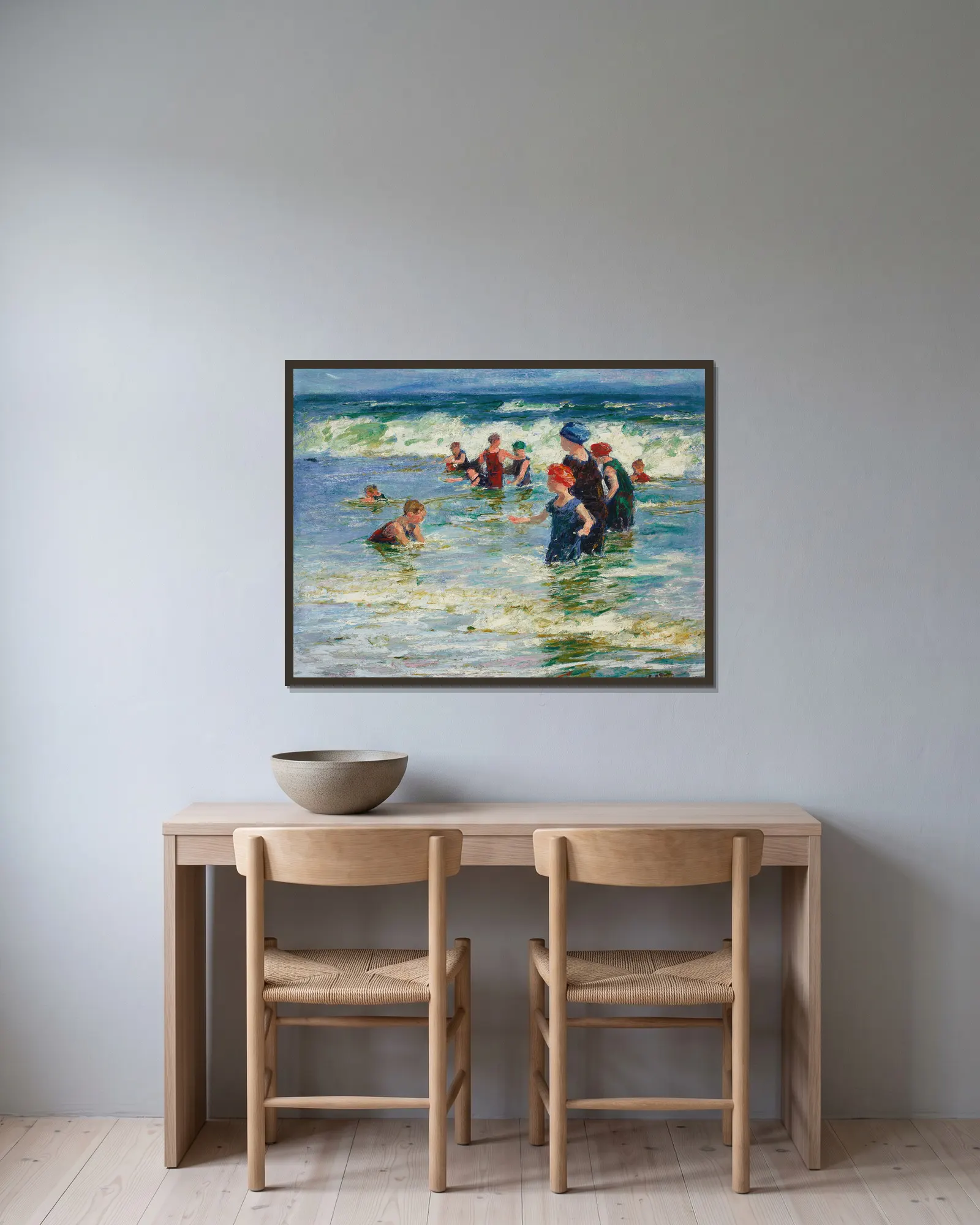 Beach Scene av Edward Henry Potthast inramad på en vägg