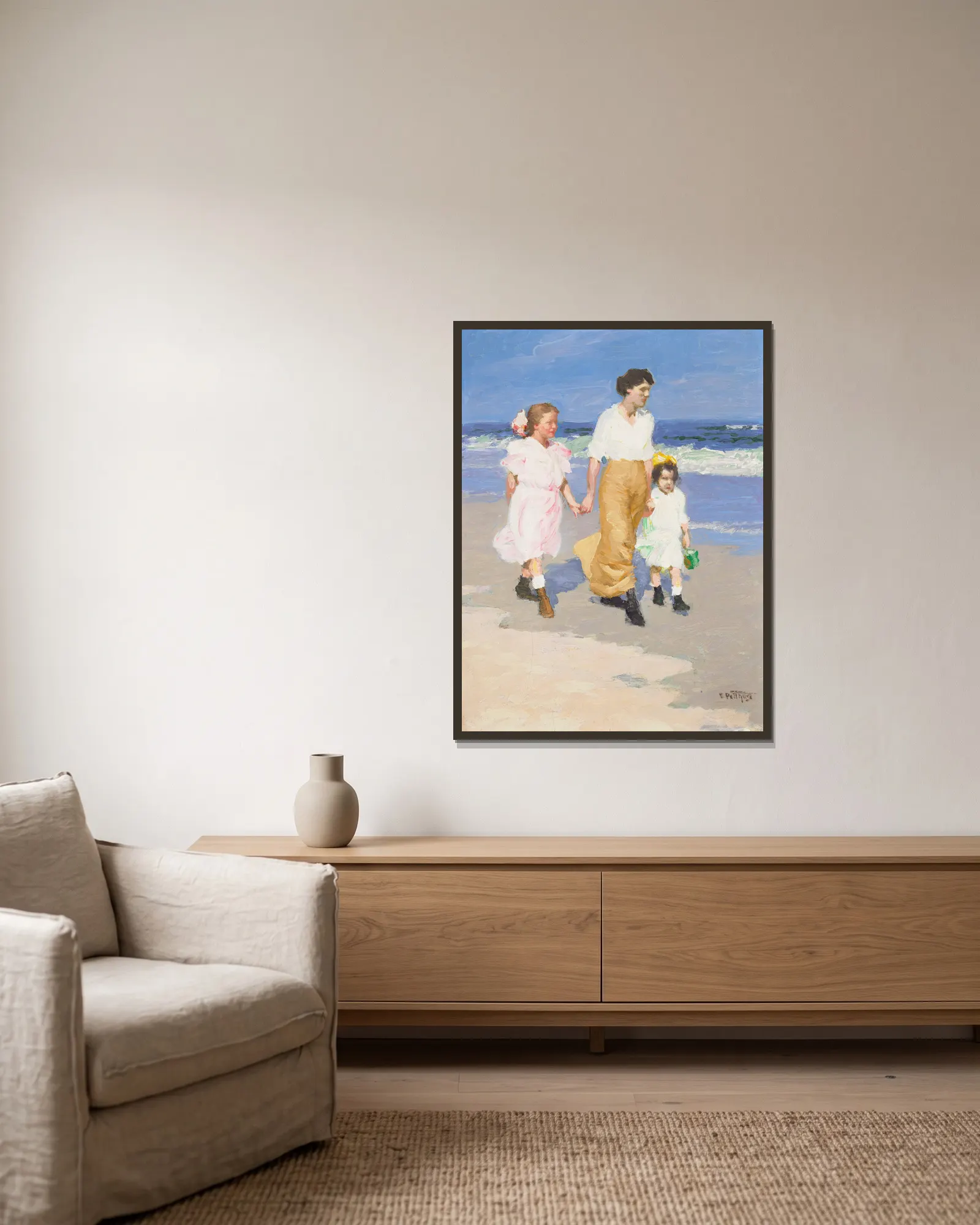 On the Beach – nr 2 av Edward Henry Potthast inramad på en vägg