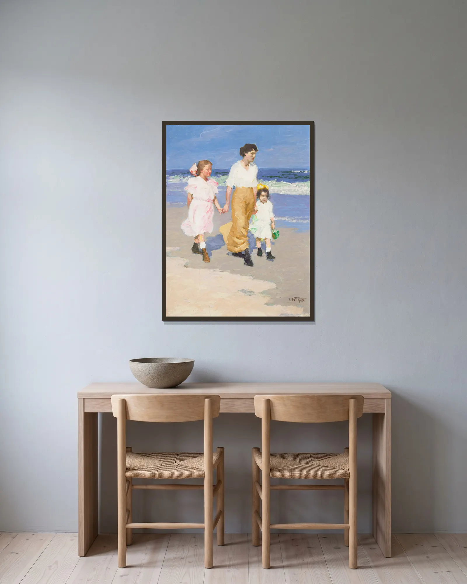 On the Beach – nr 2 av Edward Henry Potthast inramad på en vägg