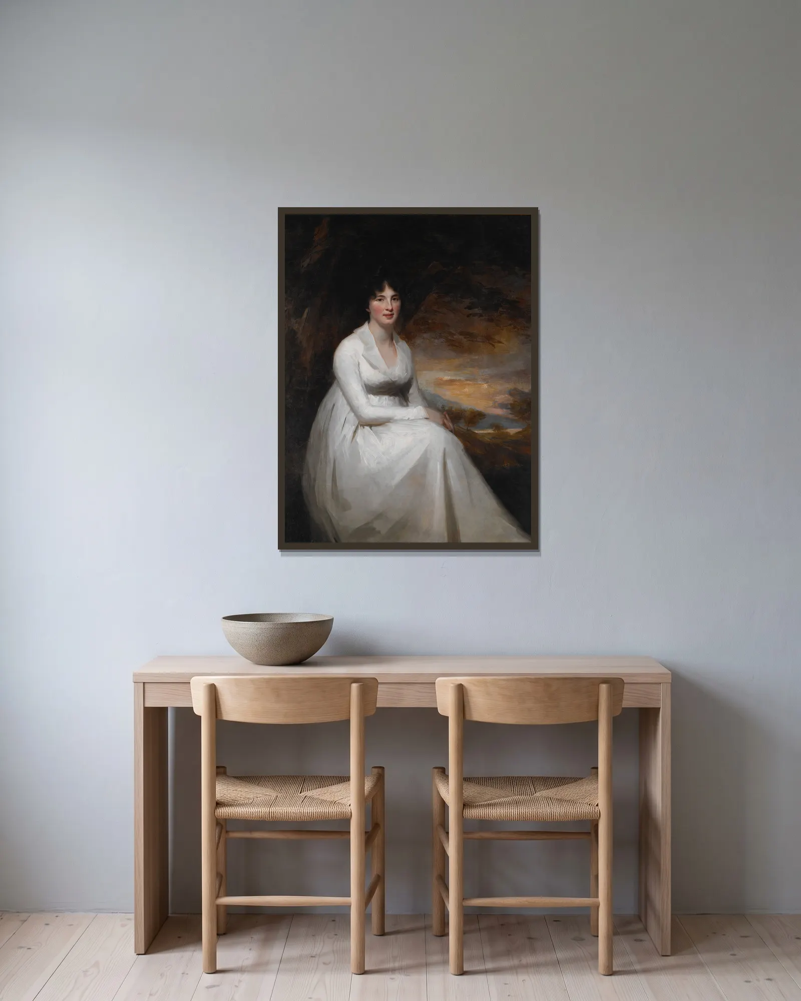 Mrs. Macdowall av Sir Henry Raeburn inramad på en vägg