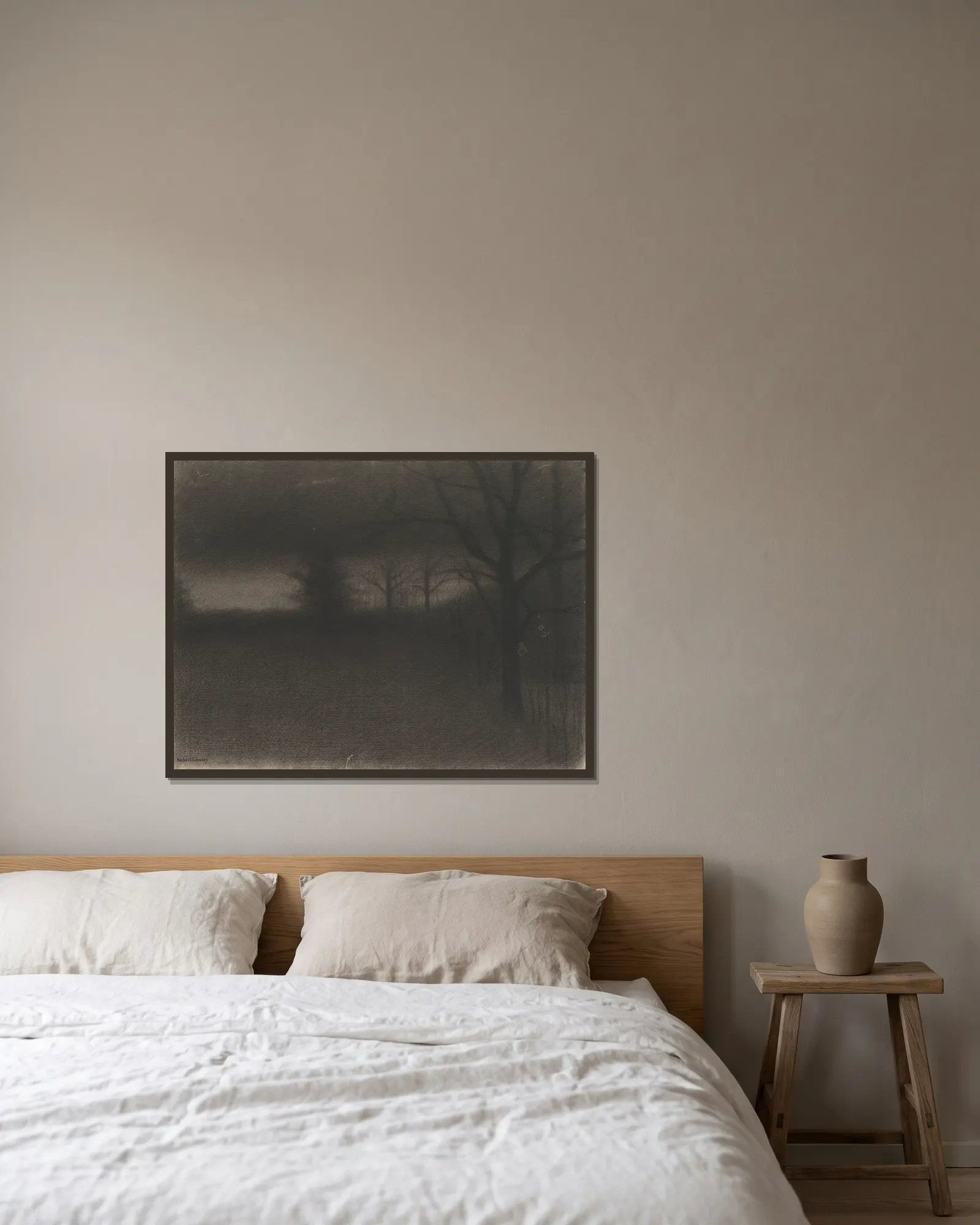 A Dark Landscape av Herbert Crowley inramad på en vägg