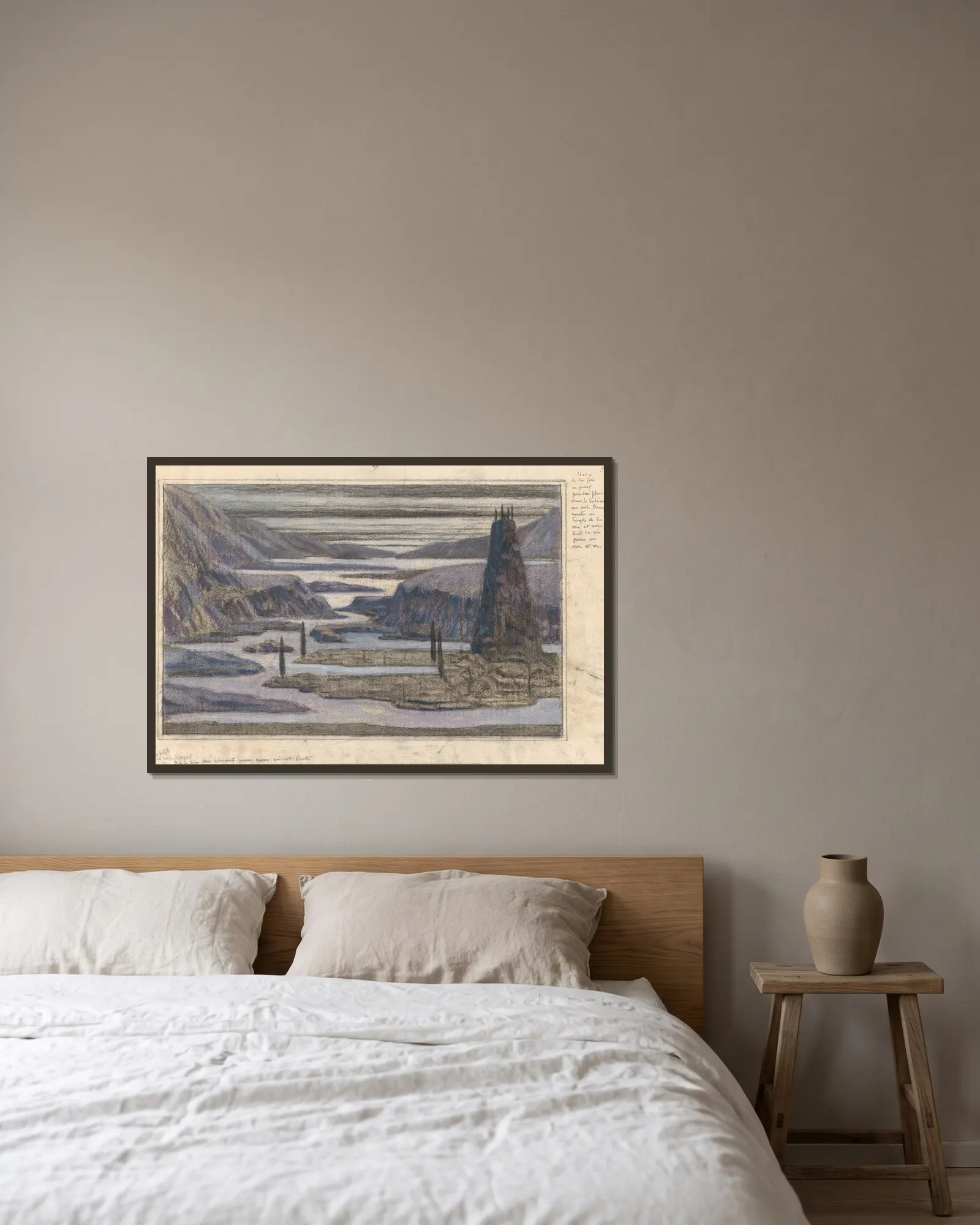 A Landscape av Herbert Crowley inramad på en vägg