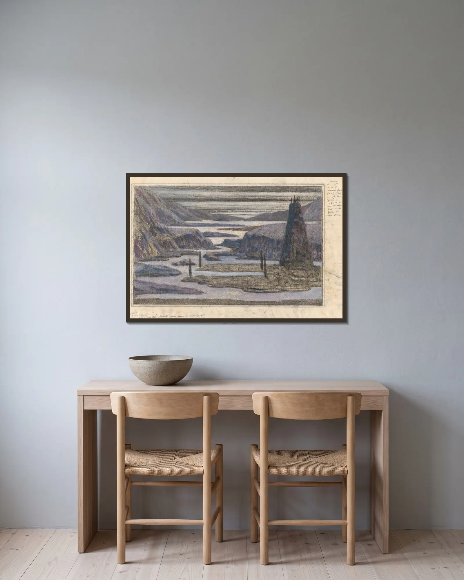 A Landscape av Herbert Crowley inramad på en vägg