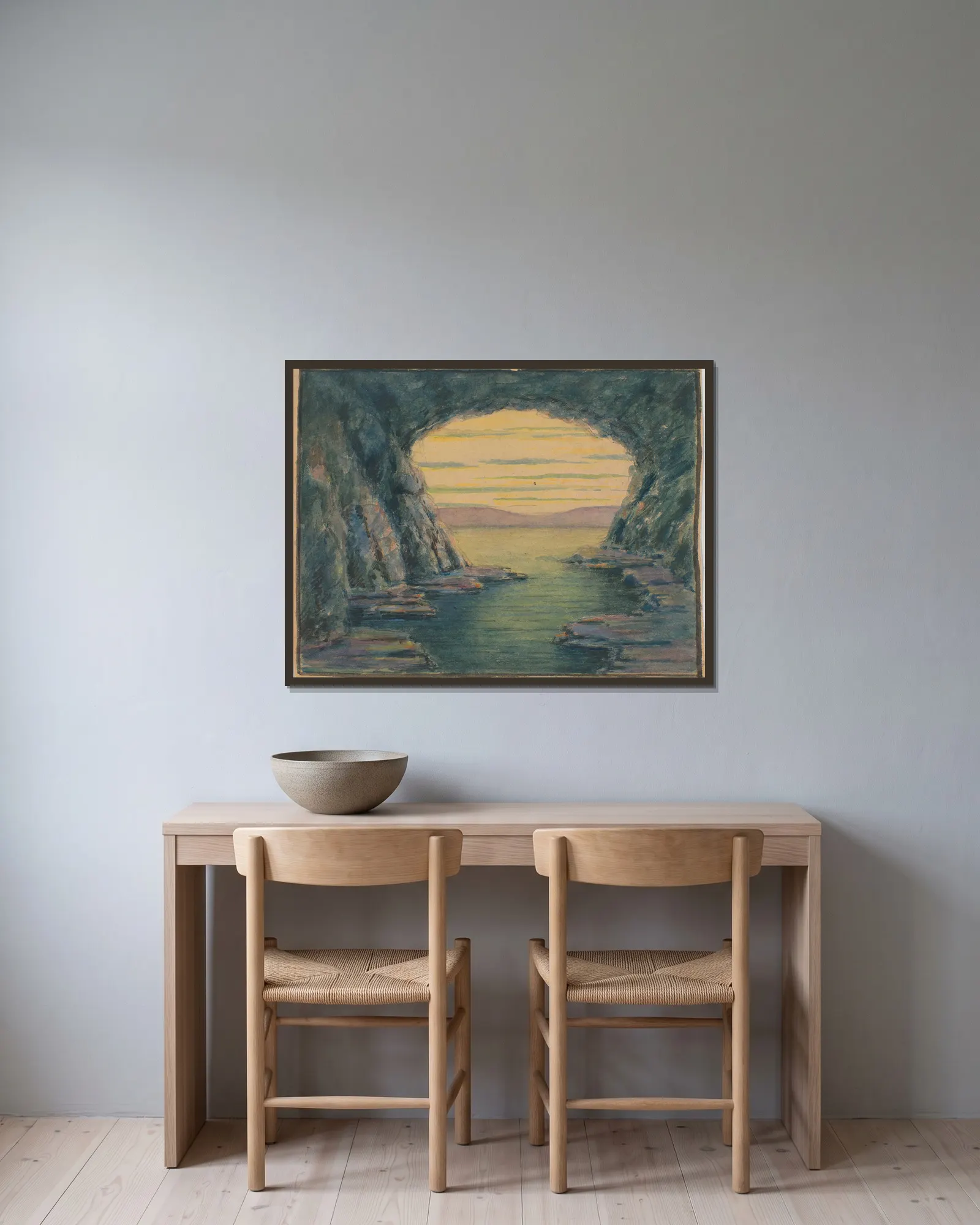 A Seaside Cave av Herbert Crowley inramad på en vägg