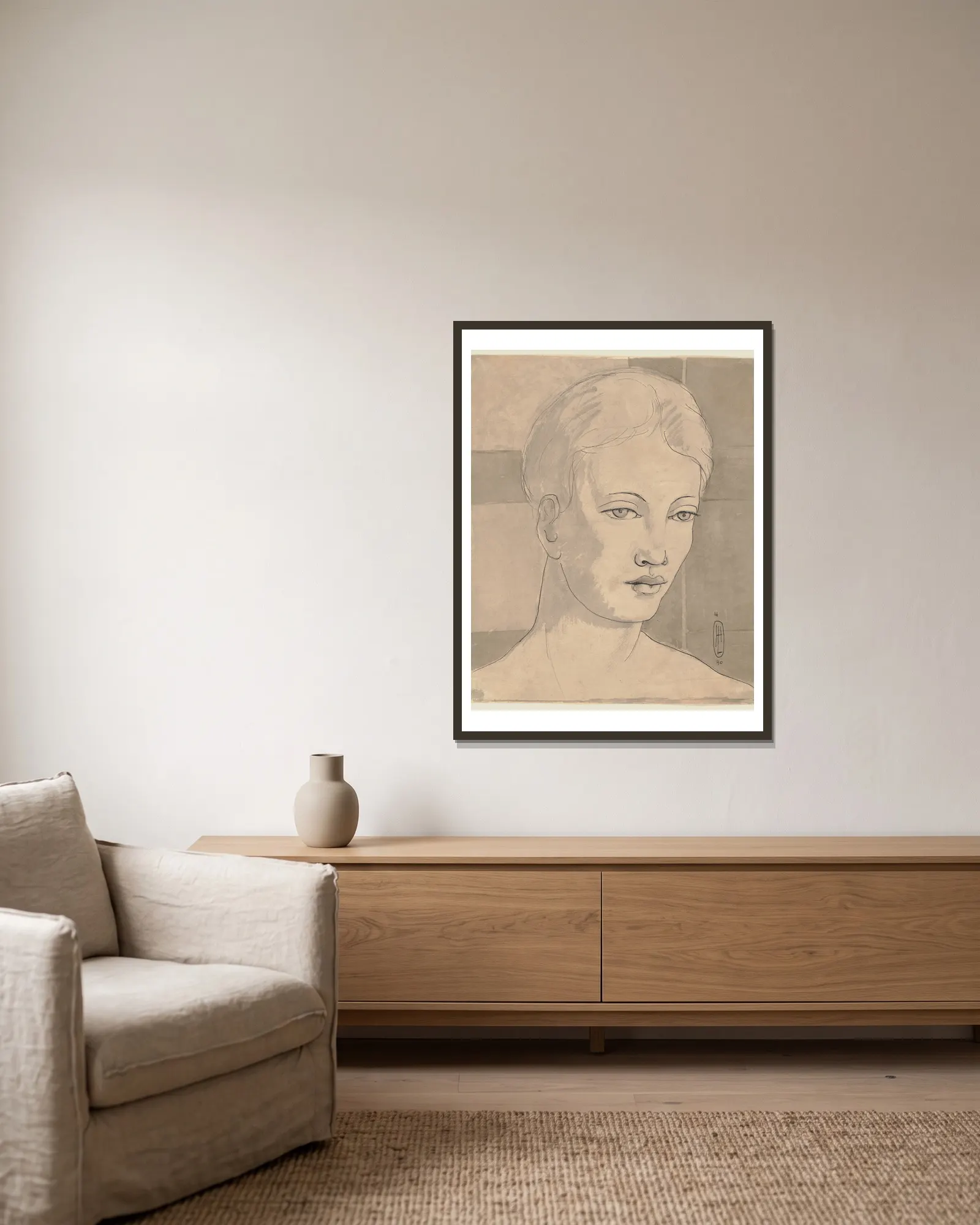 Female portrait av Hermann Lismann inramad på en vägg