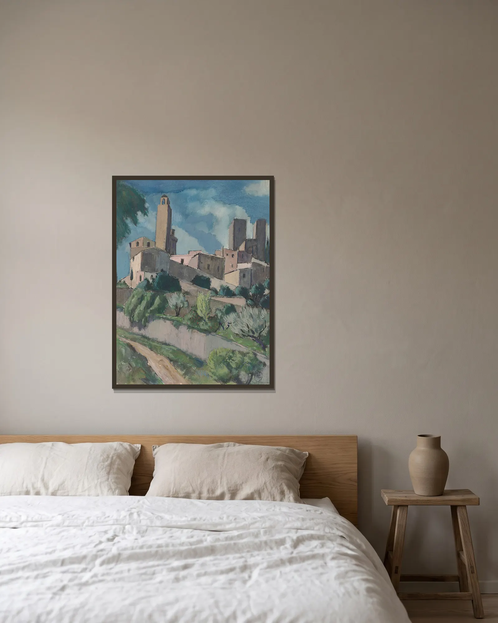 San Gimignano av Hermann Lismann inramad på en vägg