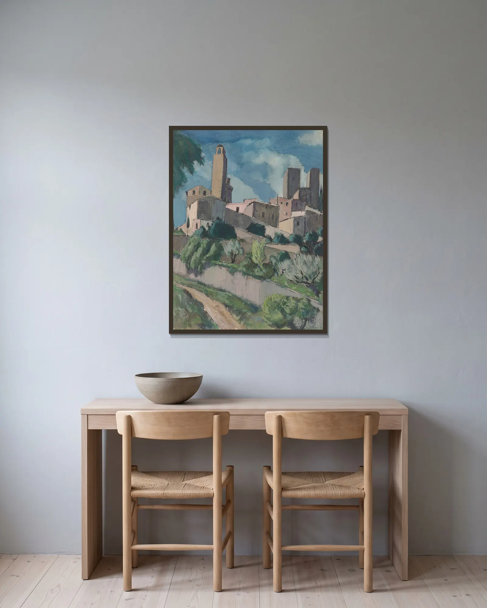 San Gimignano av Hermann Lismann inramad på en vägg