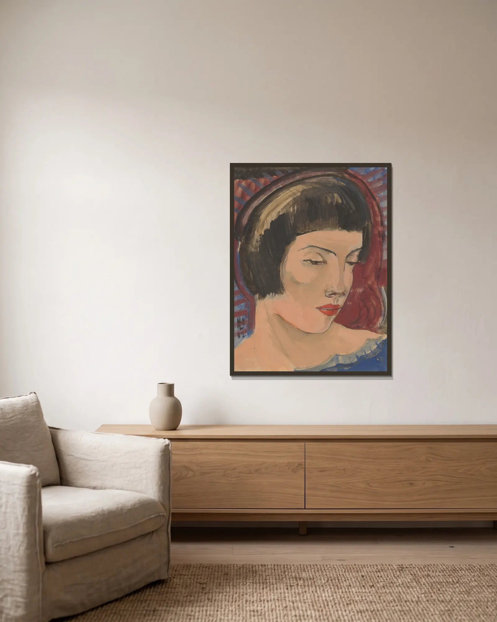 Woman’s head to the right av Hermann Lismann inramad på en vägg