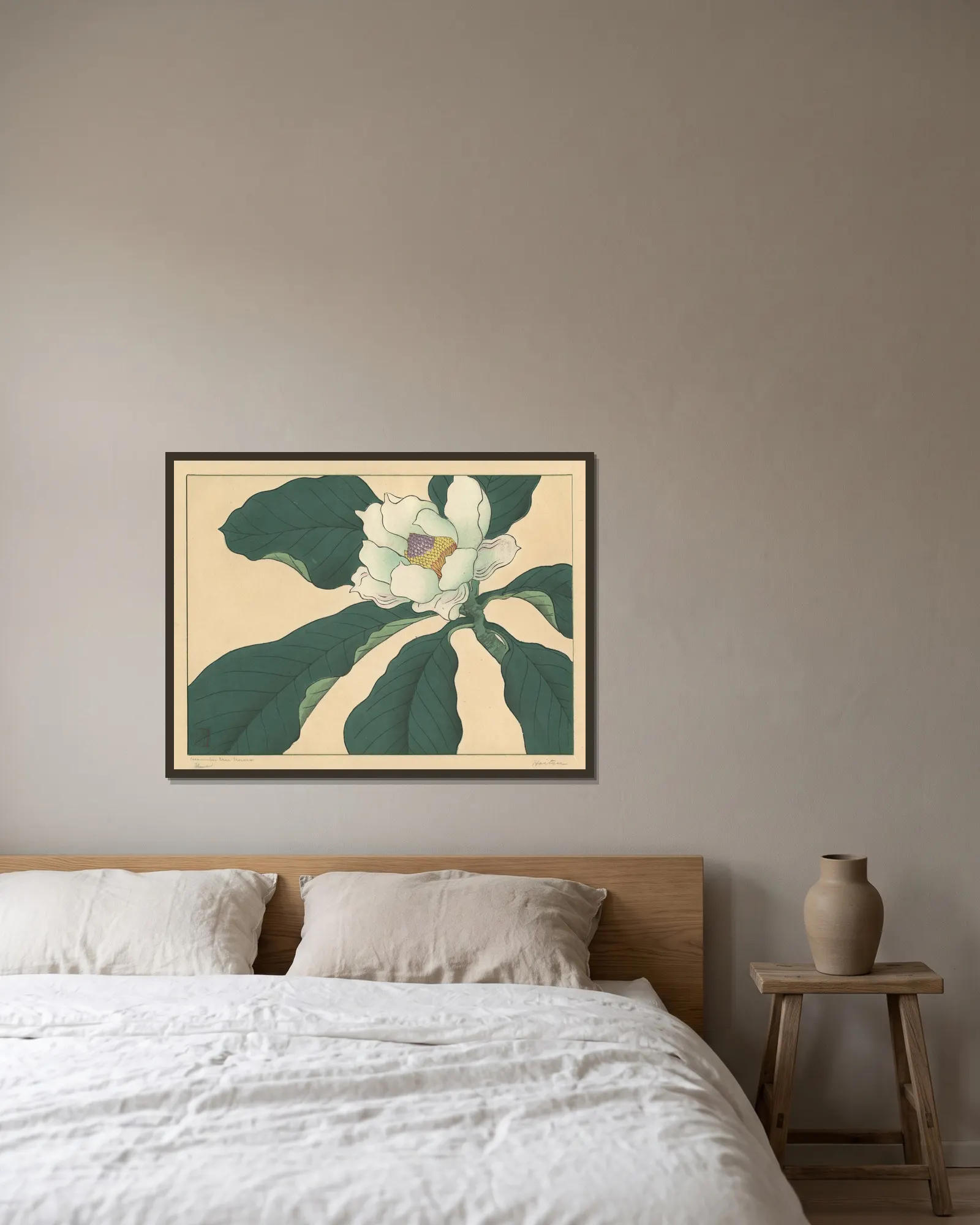 Cucumber tree flowers av Sakai Hōitsu inramad på en vägg