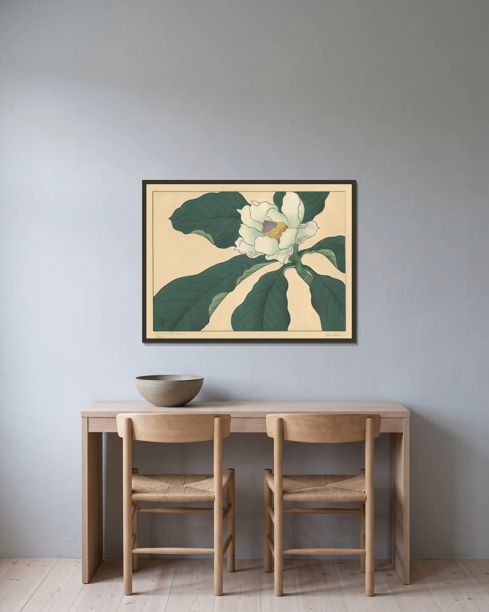 Cucumber tree flowers av Sakai Hōitsu inramad på en vägg