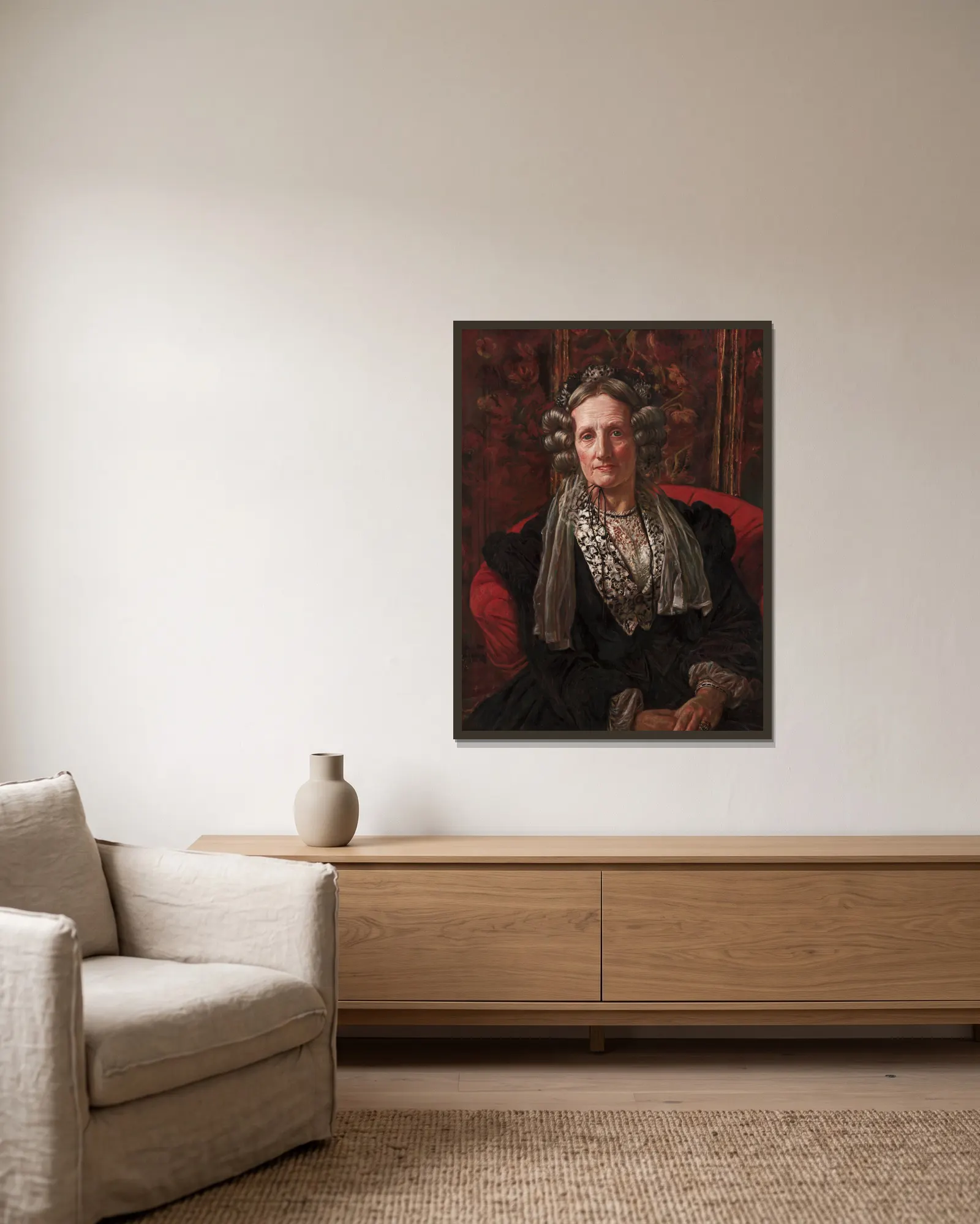 Mrs. George Waugh av William Holman Hunt inramad på en vägg
