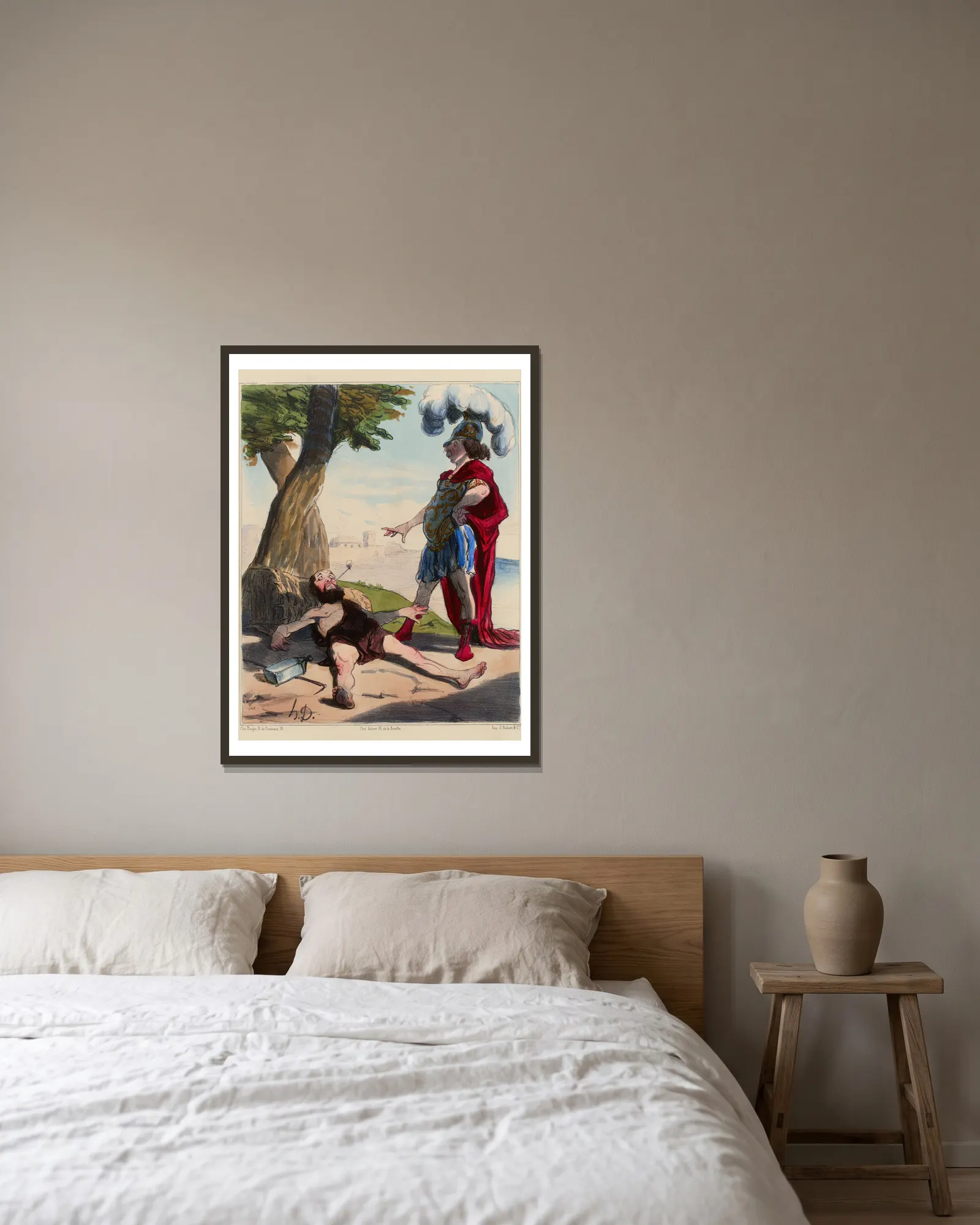 Alexandre et Diogène av Honoré Daumier inramad på en vägg