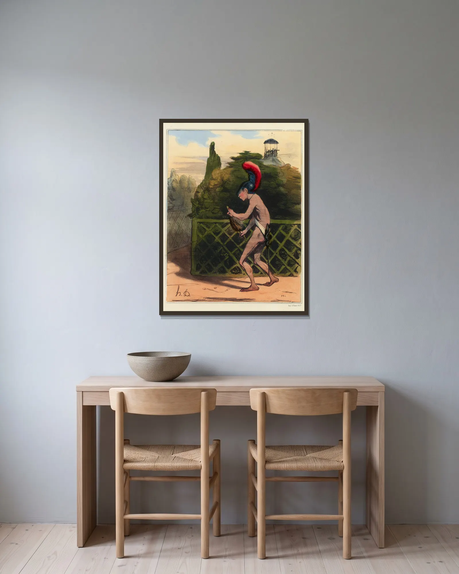 Le fil d’Ariane av Honoré Daumier inramad på en vägg