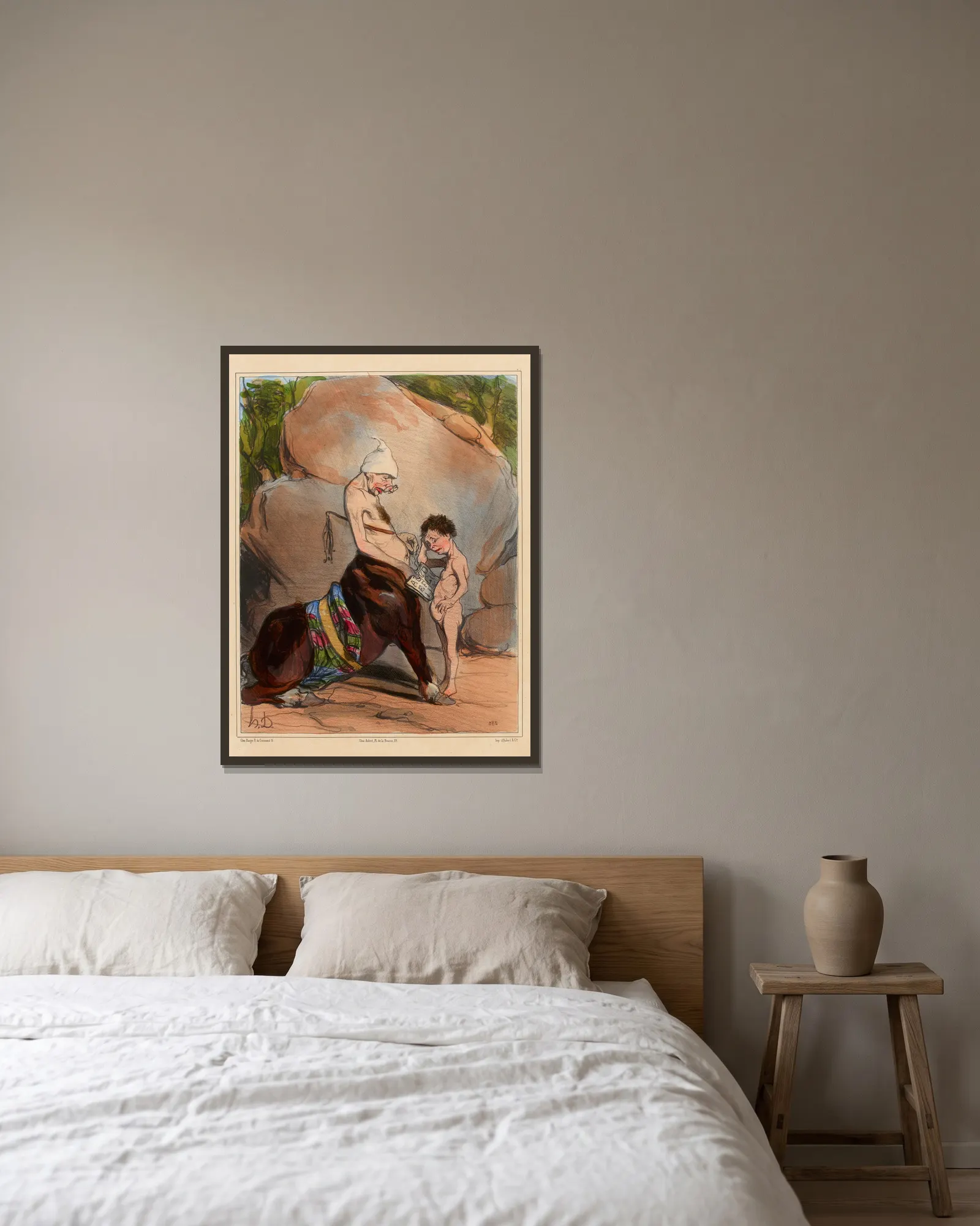 L’Education d’Achille av Honoré Daumier inramad på en vägg