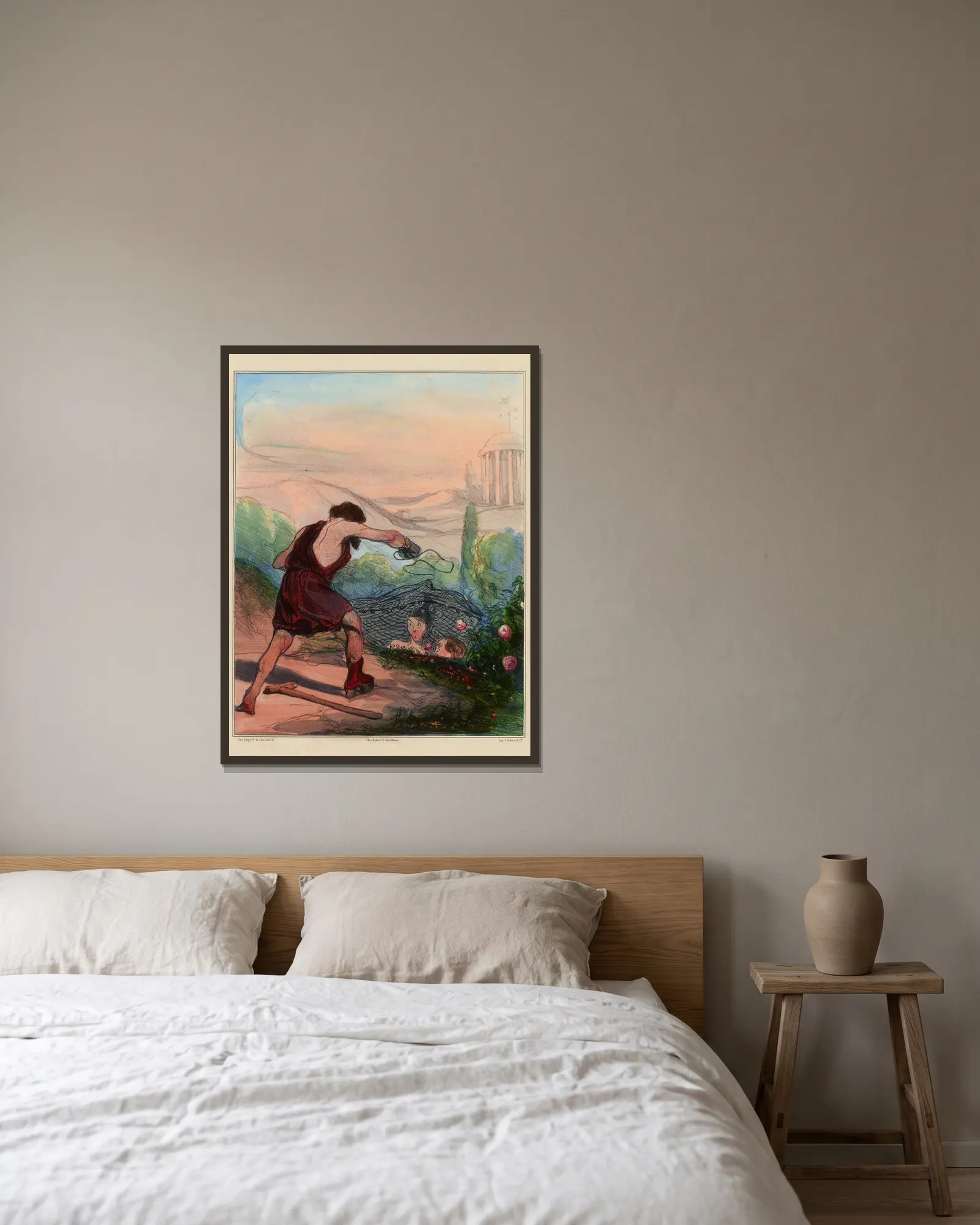 Les filets de Vulcain av Honoré Daumier inramad på en vägg