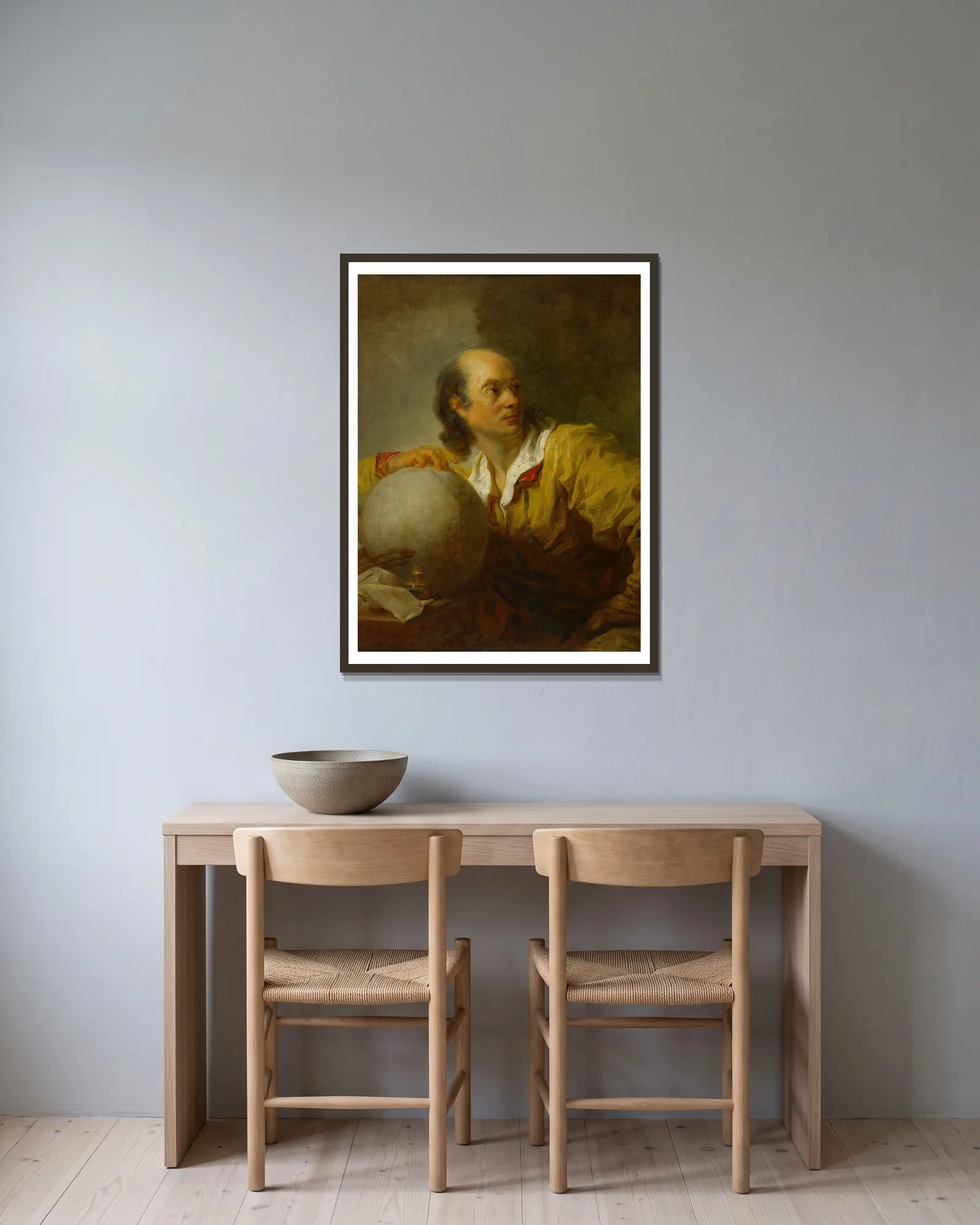 Jérôme de La Lande av Jean-Honoré Fragonard inramad på en vägg