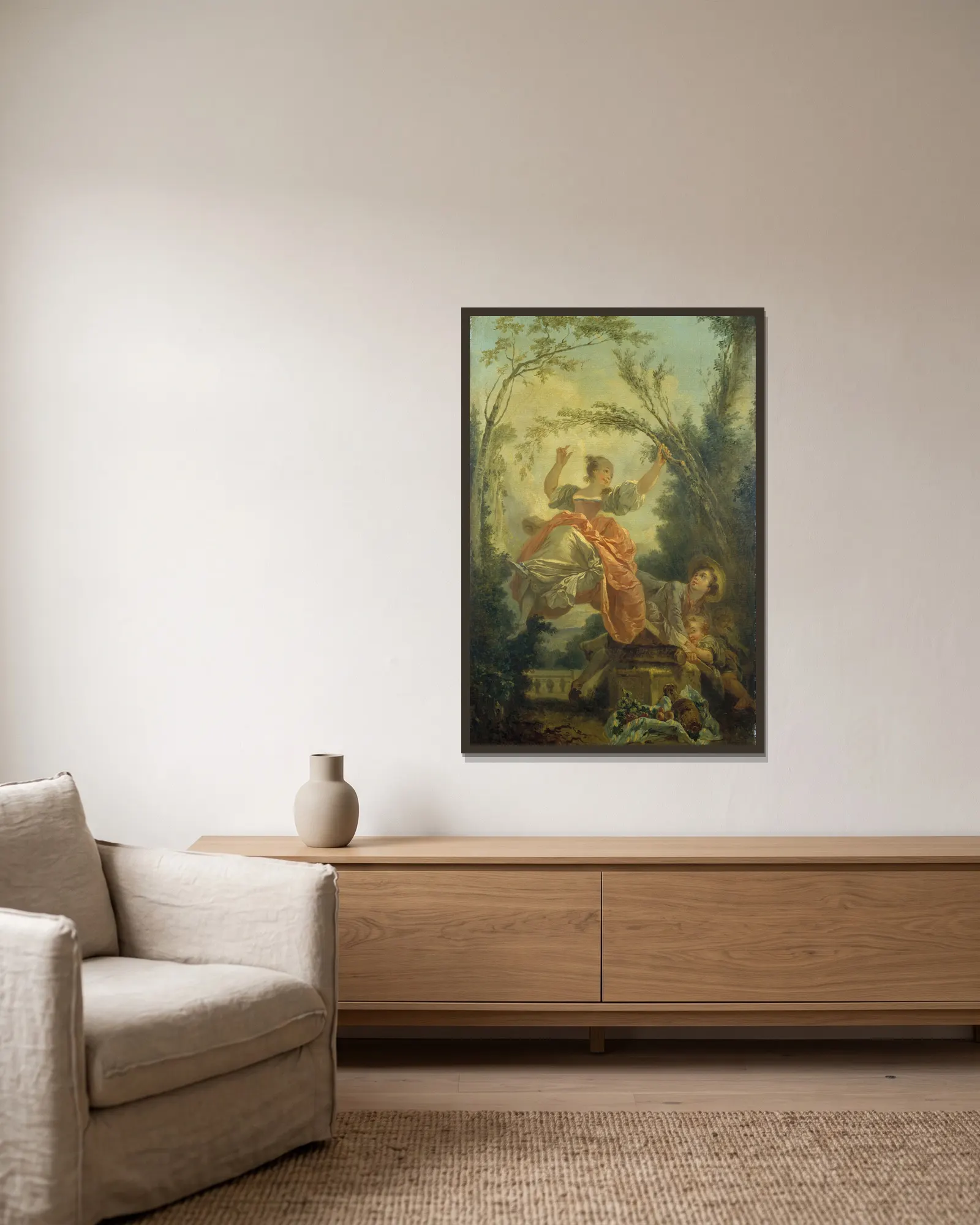 La bascule av Jean-Honoré Fragonard inramad på en vägg