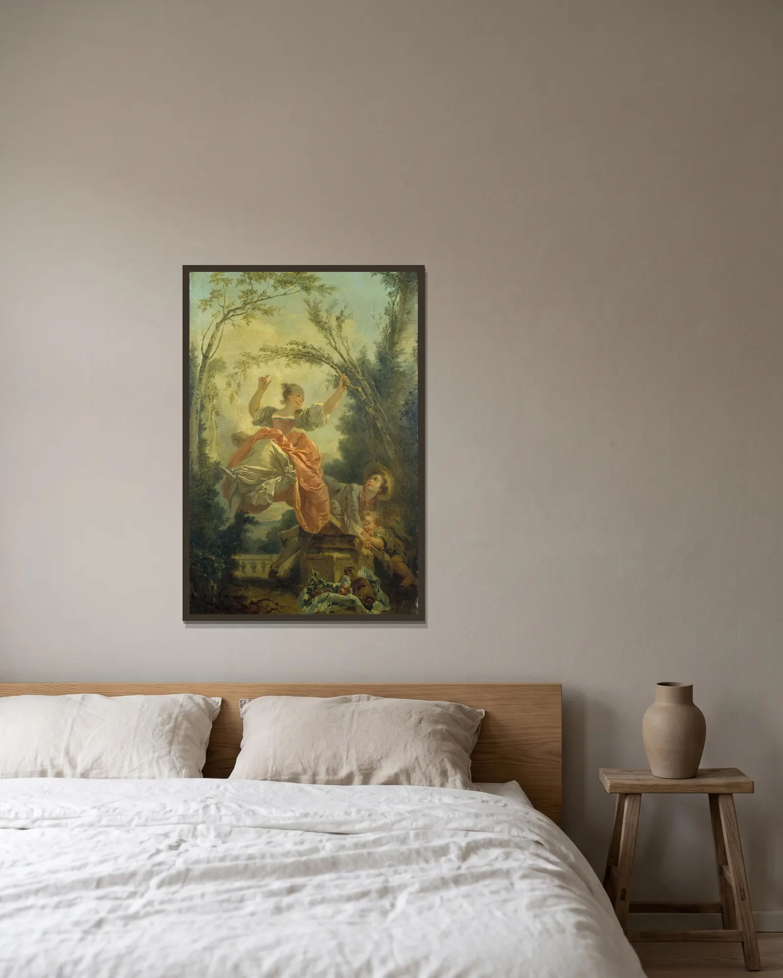 La bascule av Jean-Honoré Fragonard inramad på en vägg