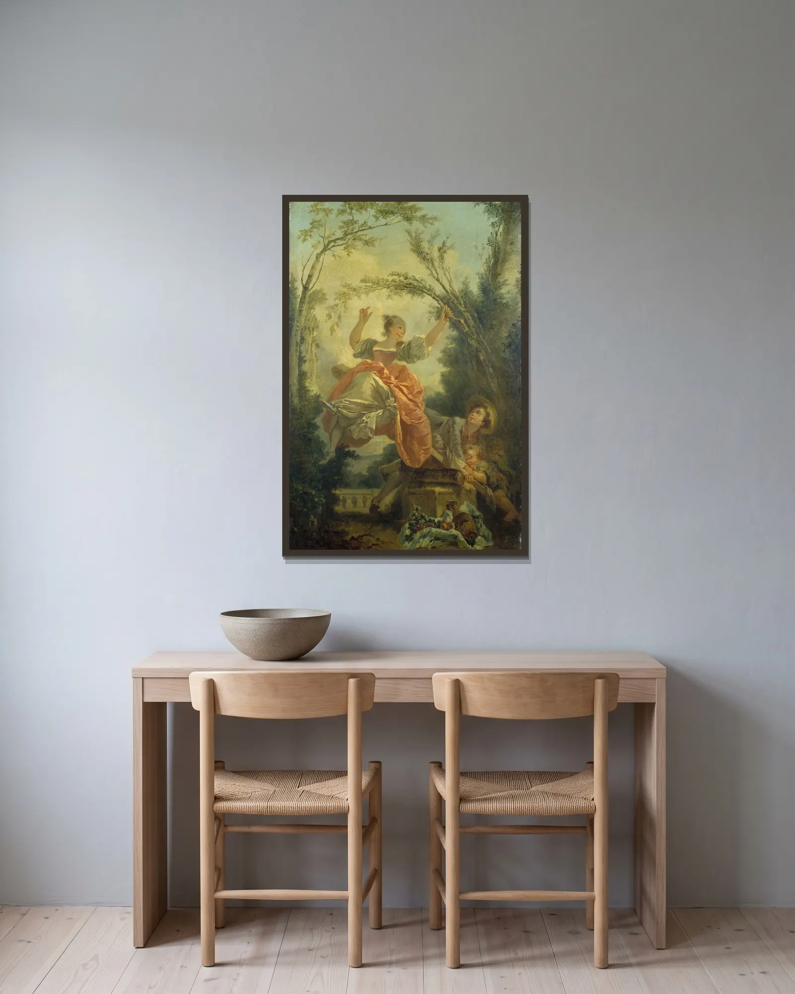 La bascule av Jean-Honoré Fragonard inramad på en vägg