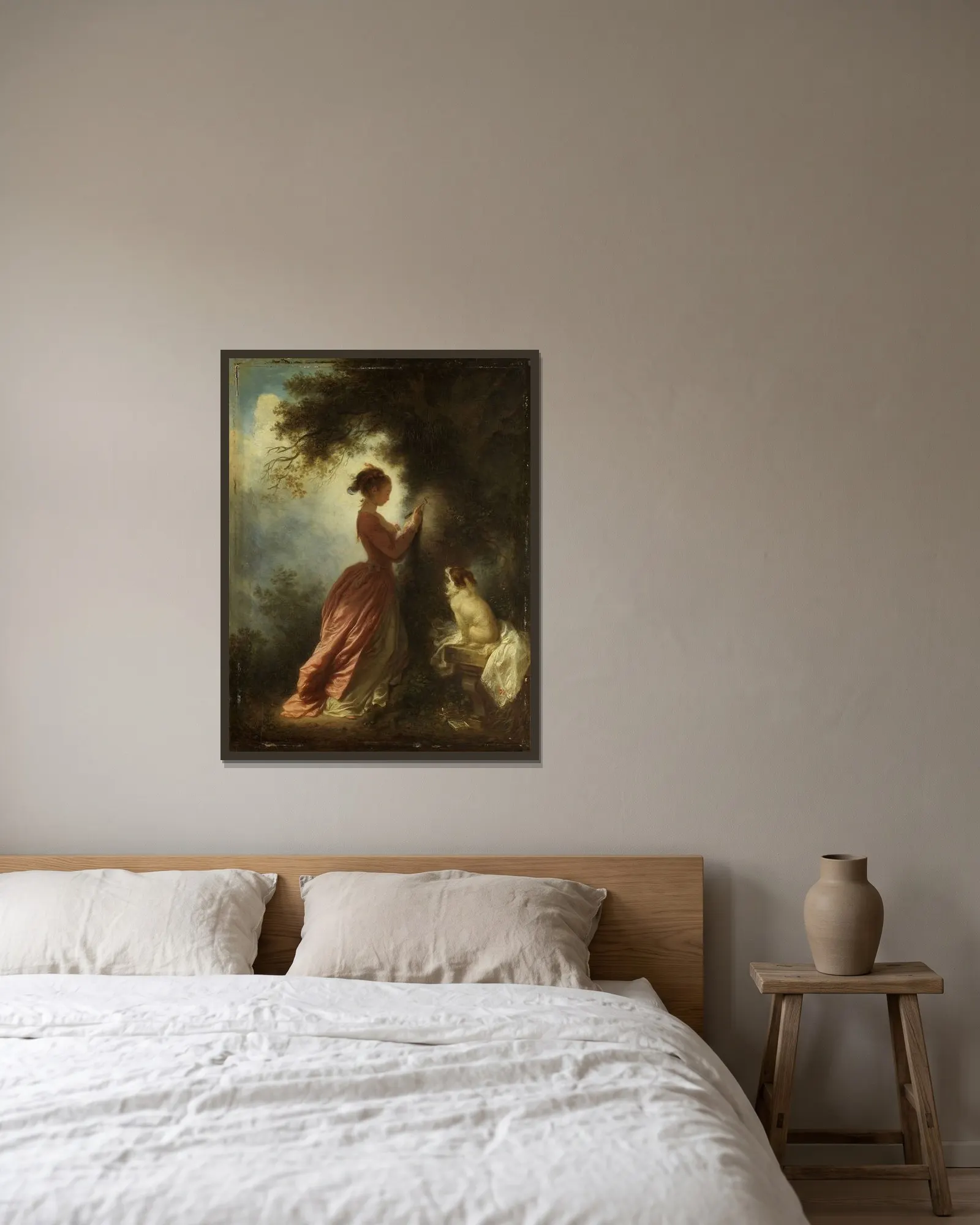 Le chiffre d’amour (The Souvenir) av Jean-Honoré Fragonard inramad på en vägg