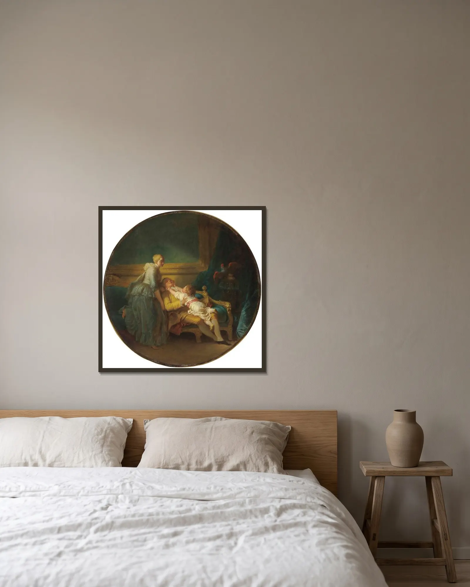 L’heureux Ménage (‘the Happy Household’) av Jean-Honoré Fragonard inramad på en vägg