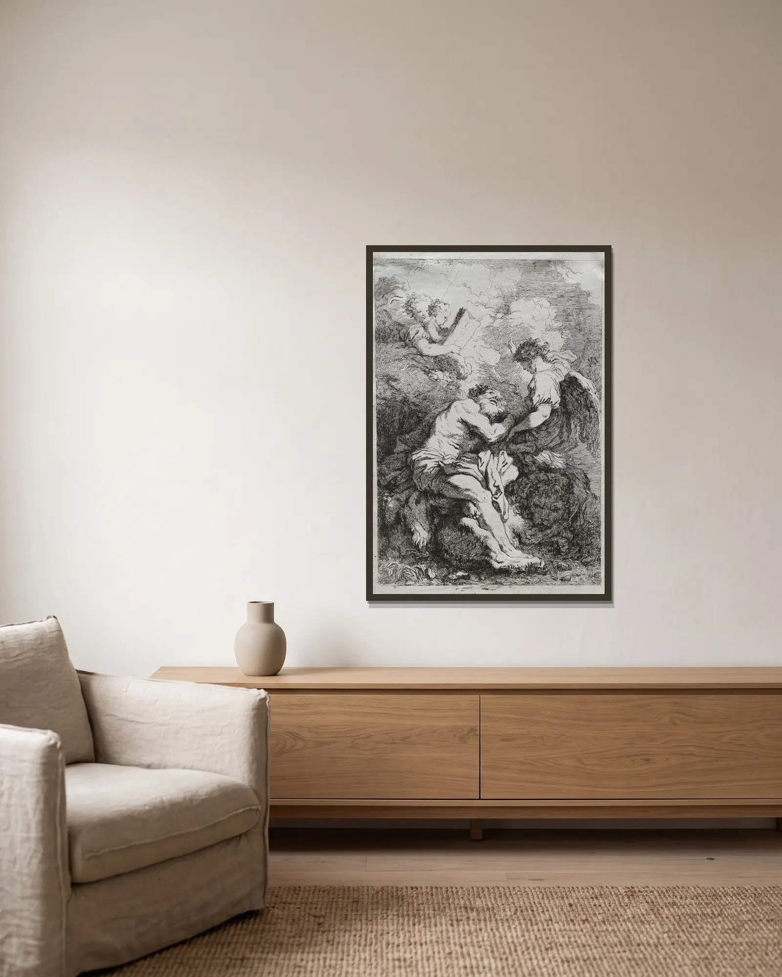 Saint Jerome av Jean-Honoré Fragonard inramad på en vägg