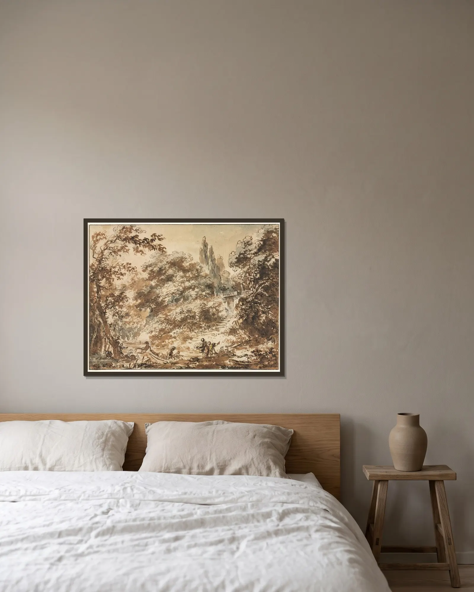 Scene in a Park av Jean-Honoré Fragonard inramad på en vägg